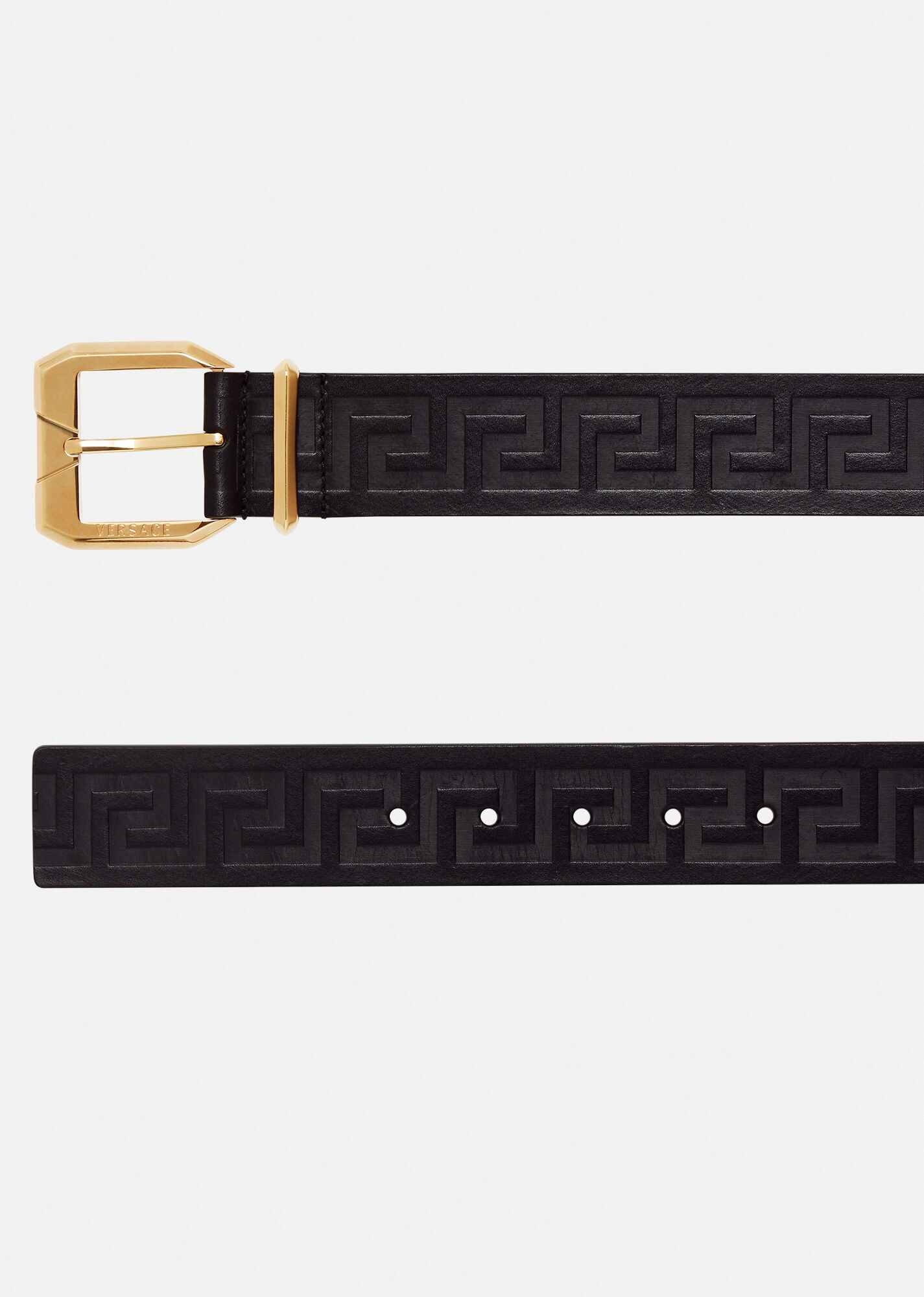 Greca Embossed Leather Belt - 3