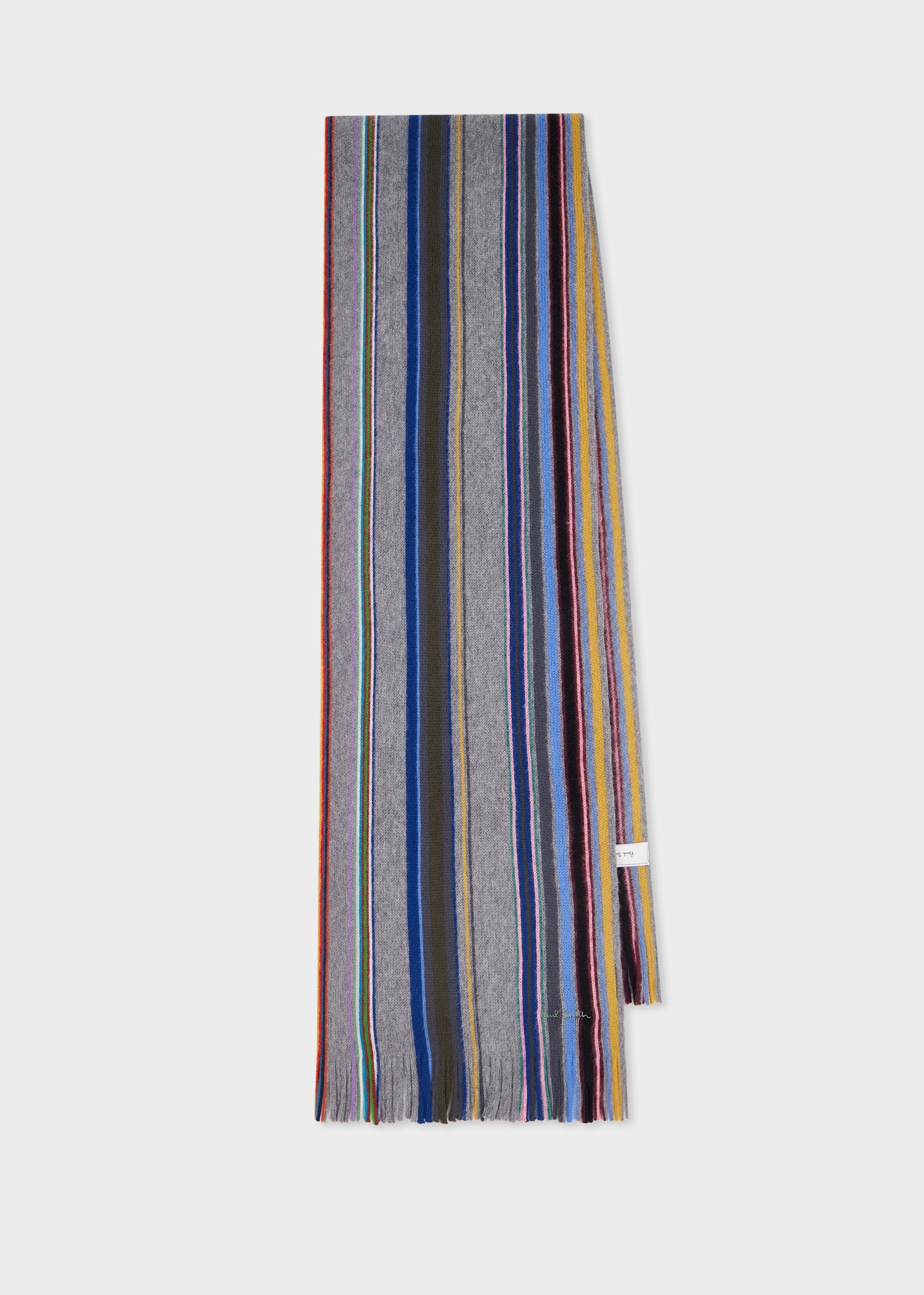 Grey Merino Wool Multistripe Scarf - 1