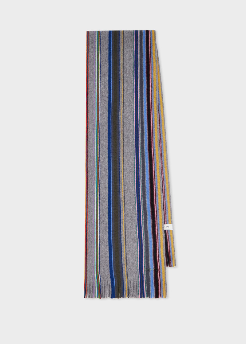 Grey Merino Wool Multistripe Scarf 1