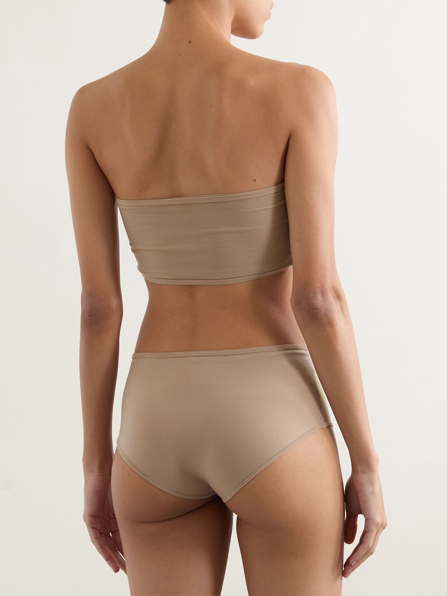 Stretch-jersey bandeau bra and briefs set Taupe - 4