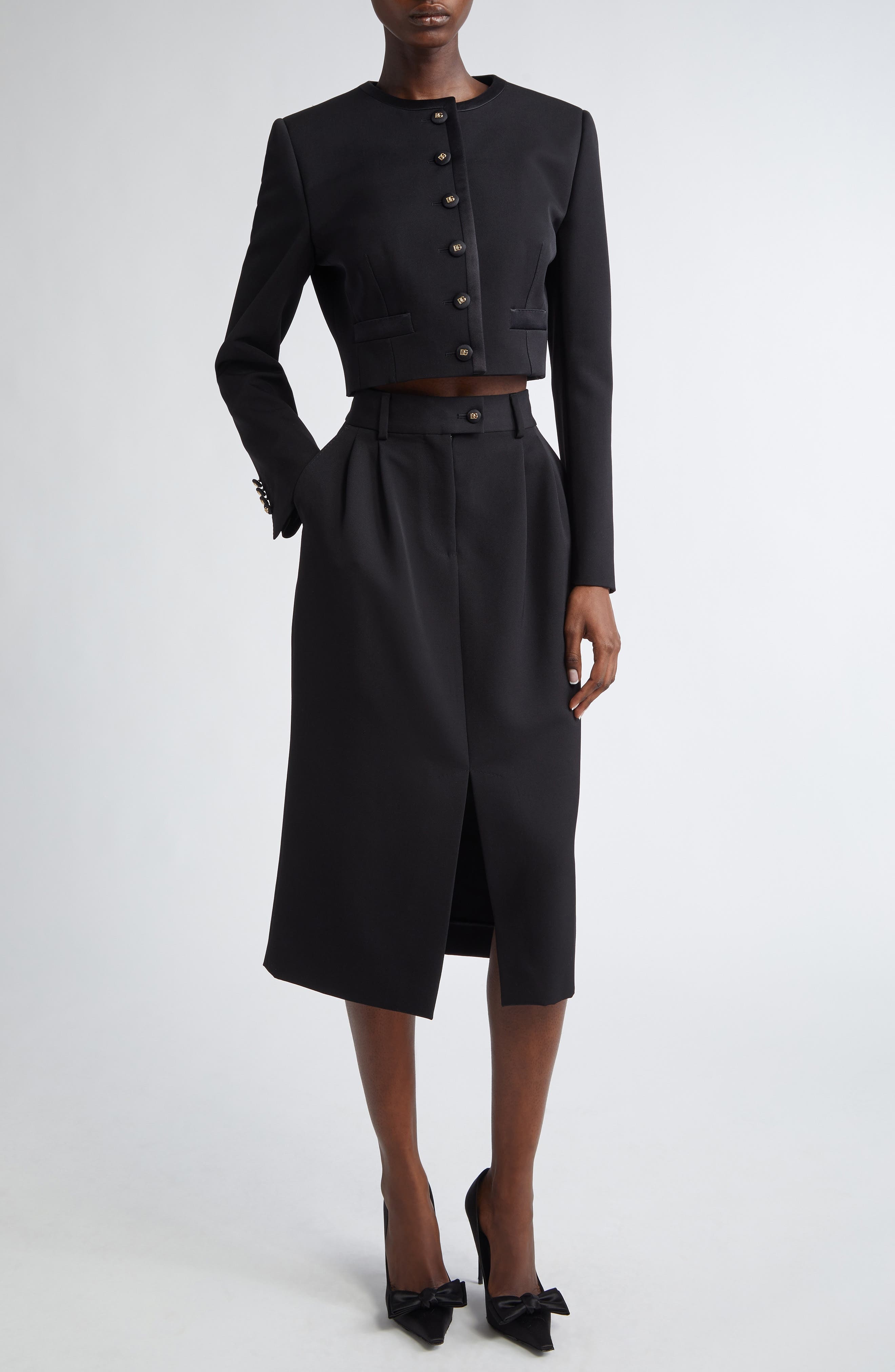 Dolce&Gabbana Pleated Virgin Wool Pencil Skirt in N0000 Nero at Nordstrom - 2