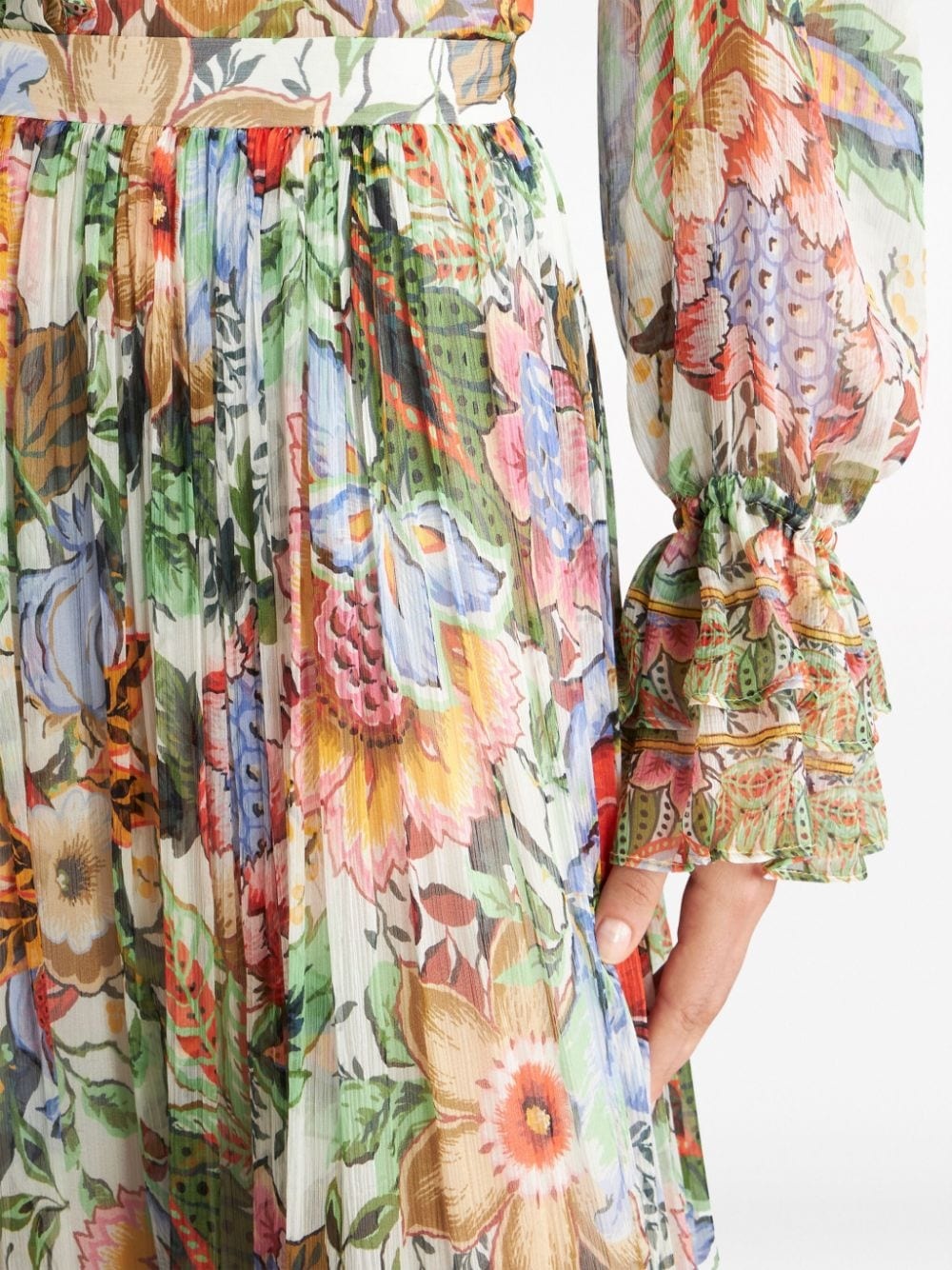 floral-print tiered silk skirt - 5