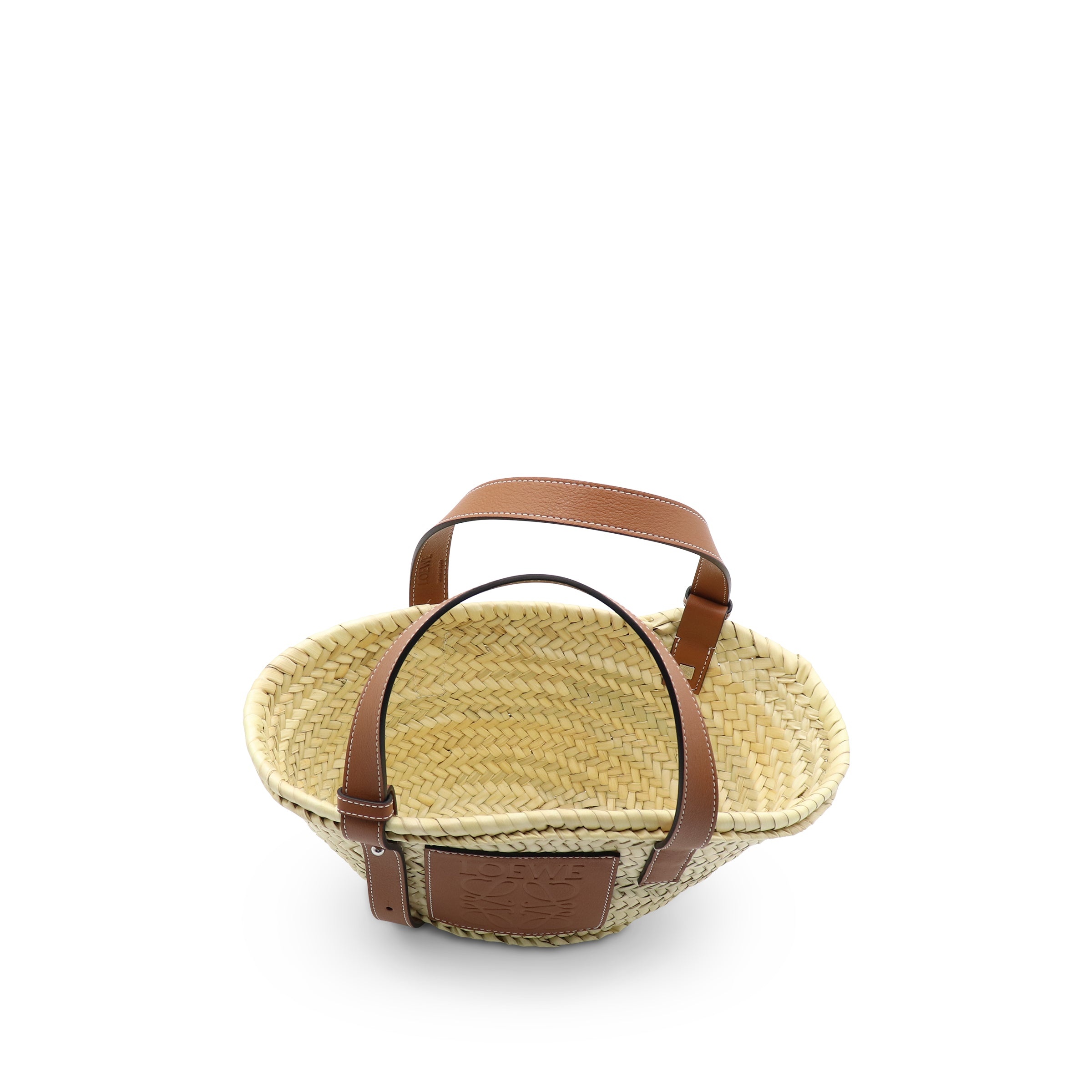 Small Basket Bag in Palm Leaf and Calfskin in Natural/Tan - 3