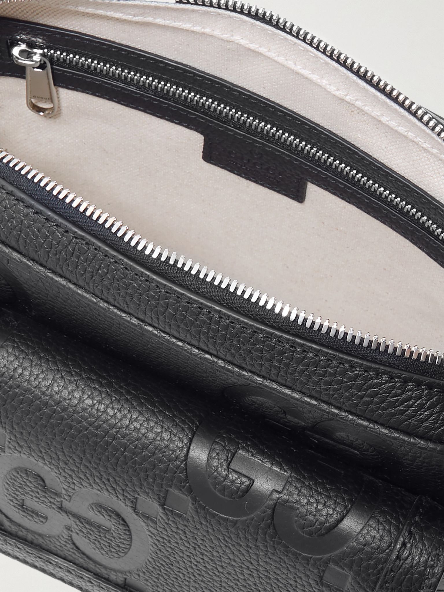 Jumbo GG Logo-Debossed Full-Grain Leather Messenger Bag Black - 5