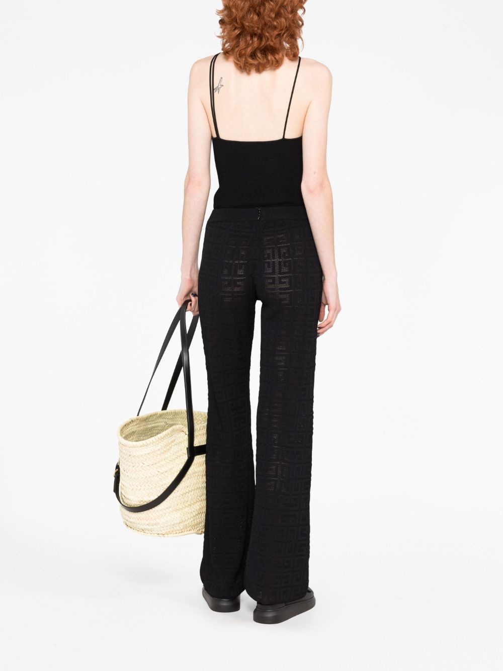 logo intarsia-knit flared trousers - 4