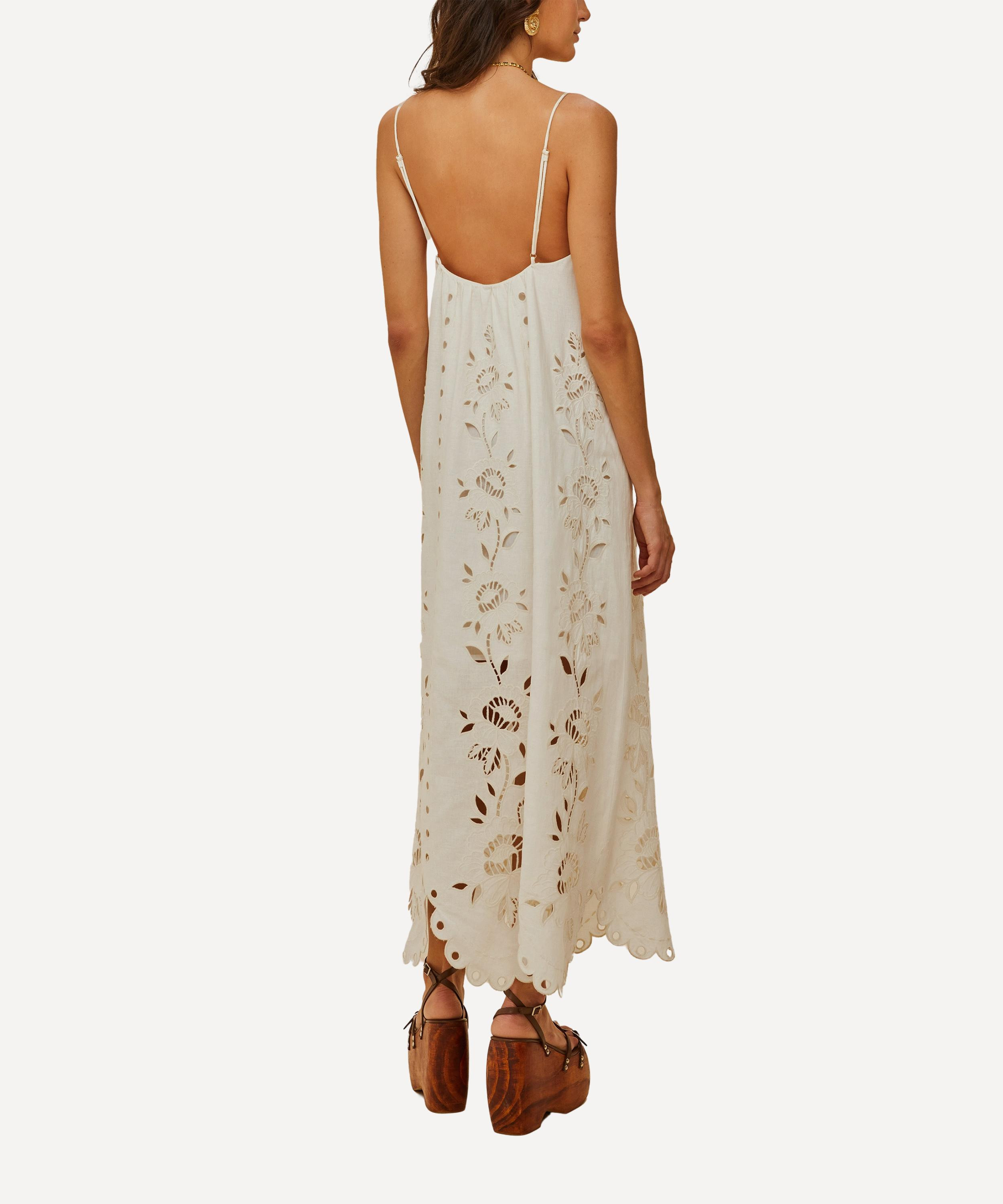 Off-White Flowers Richelieu Linen Sleeveless Maxi Dress - 3