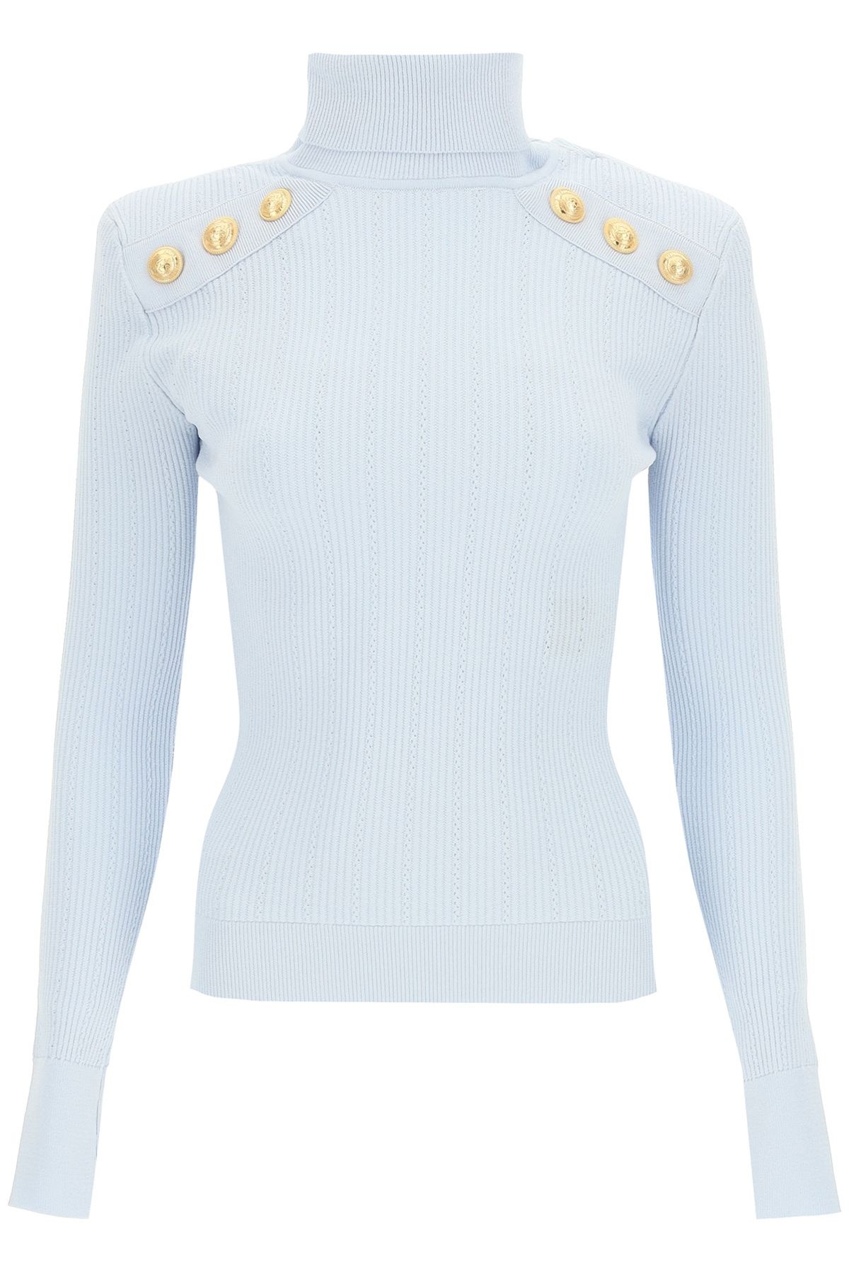 HIGH NECK SWEATER WITH GOLDEN BUTTONS - 1