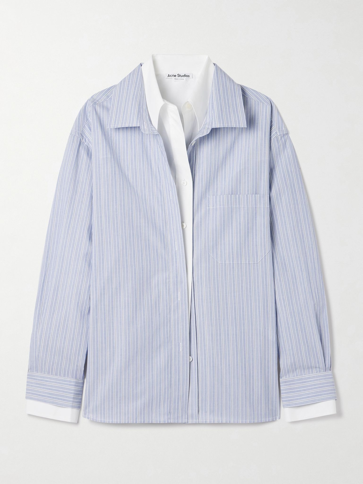 Layered striped organic cotton-poplin shirt Light blue - 1