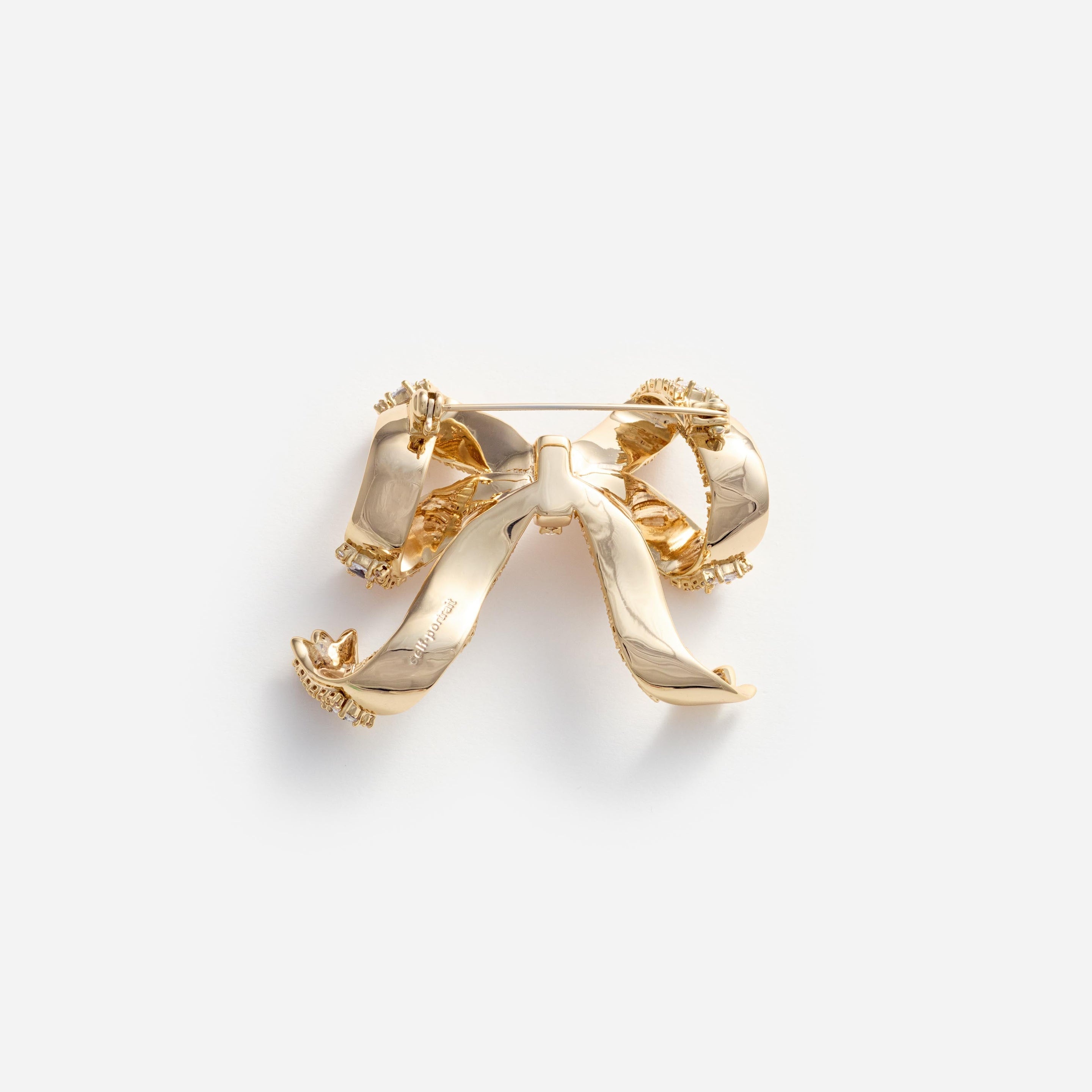 Gold Crystal Bow Brooch - 2