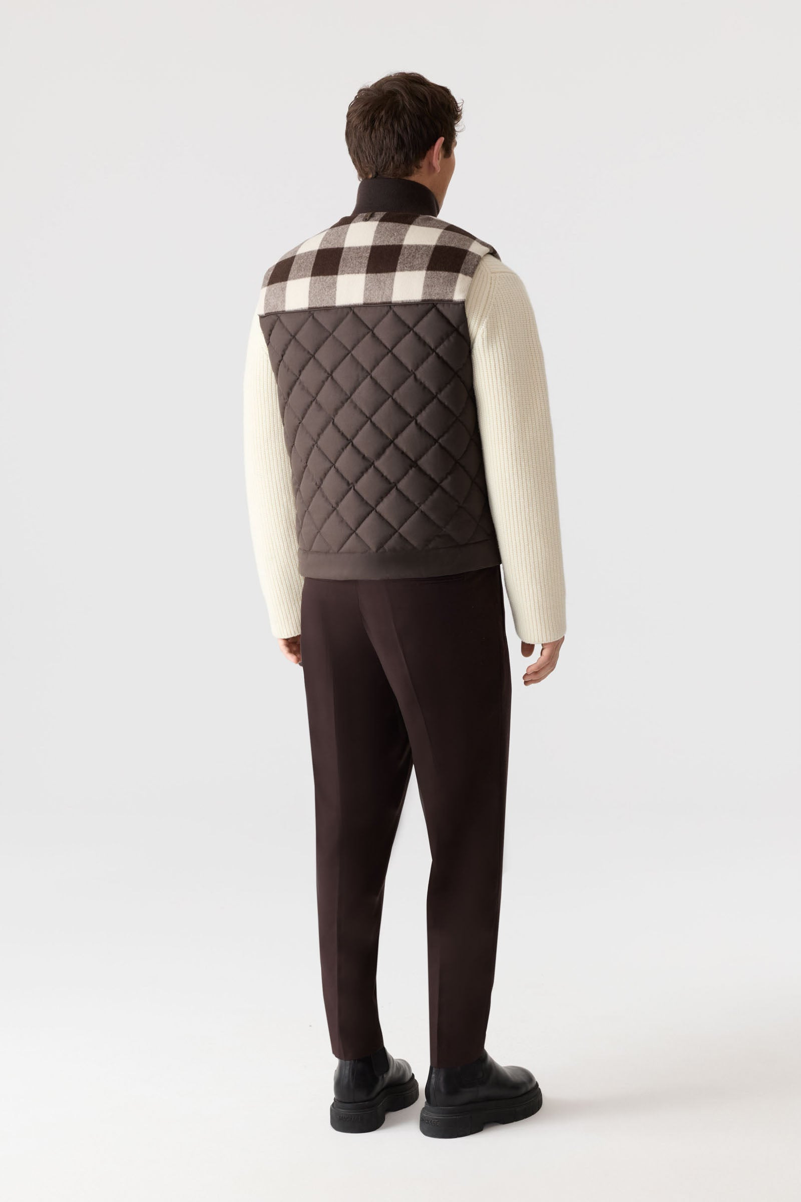 RICARDO-PL Quilted Down Vest With Plaid Yoke - 4