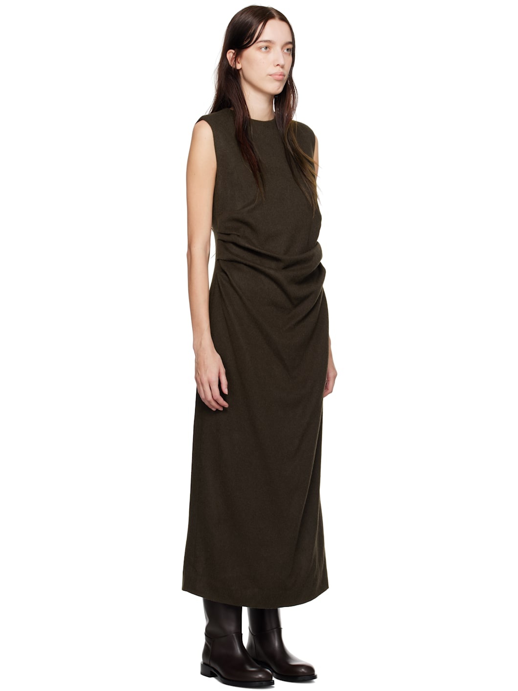 Brown Baby Camel Flannel Midi Dress - 2