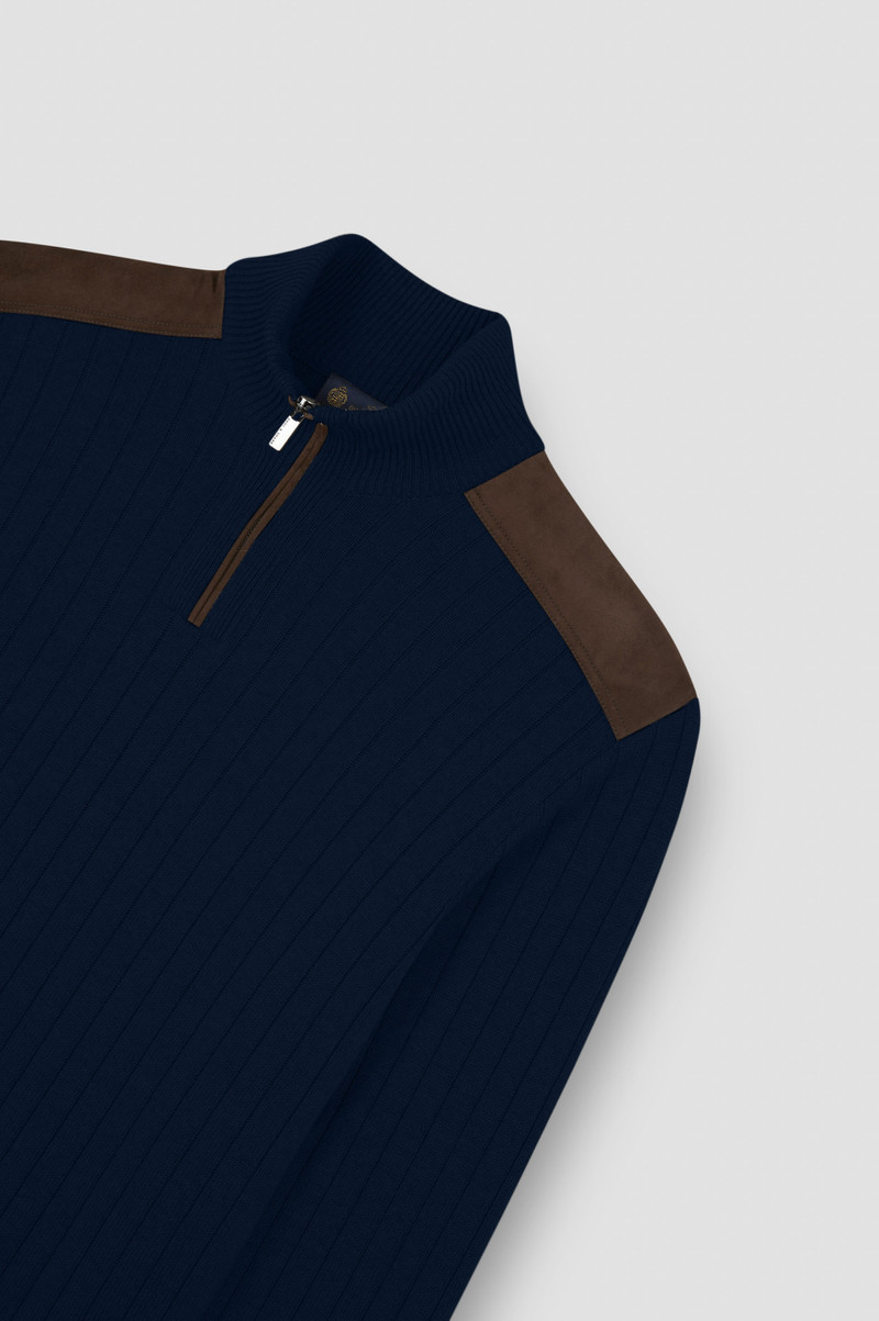 WOOL CASHMERE HALF ZIP SWEATER WITH SUEDE DETAILS 5