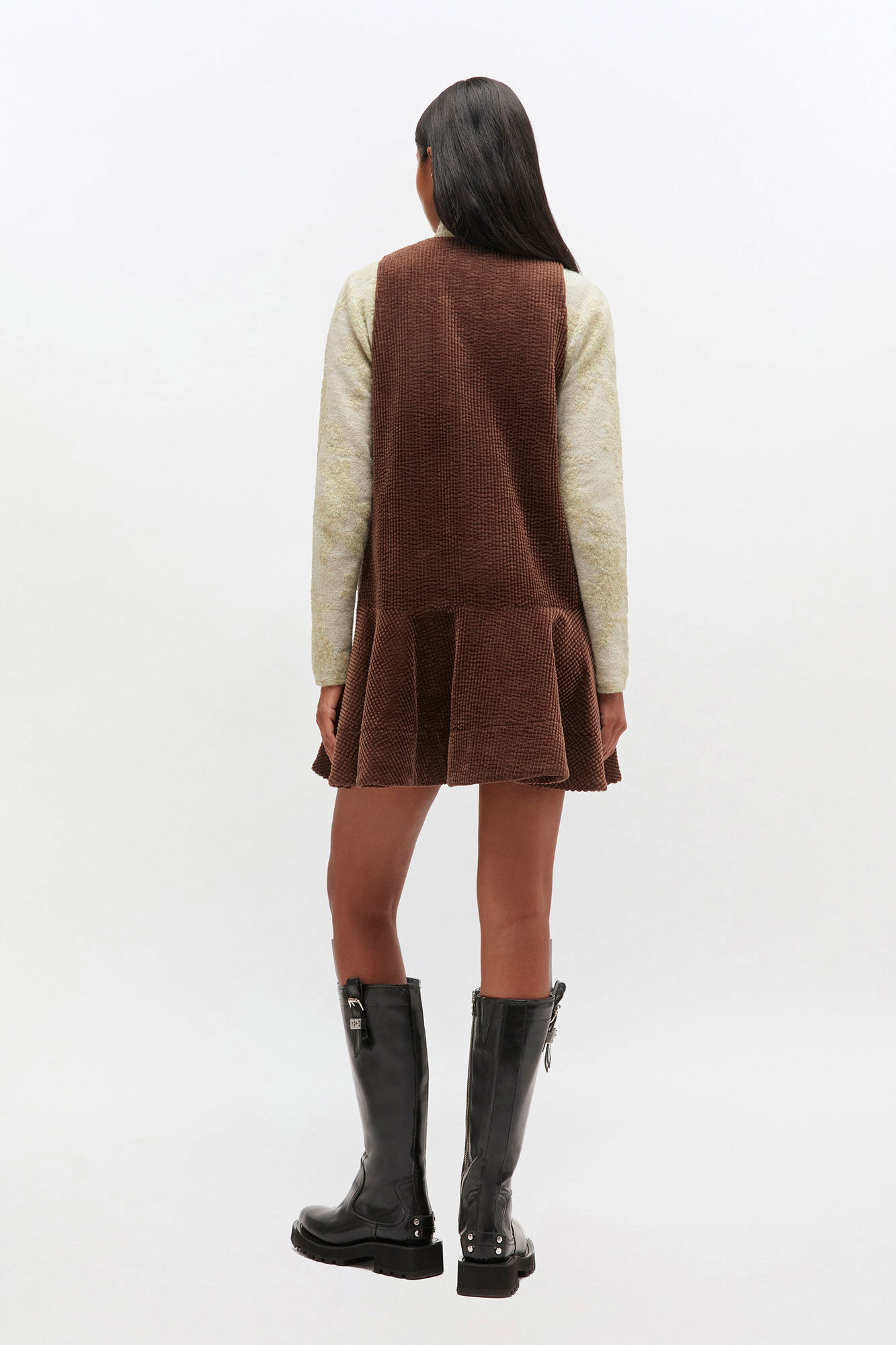 BROWN CORDUROY MINI DRESS - 3