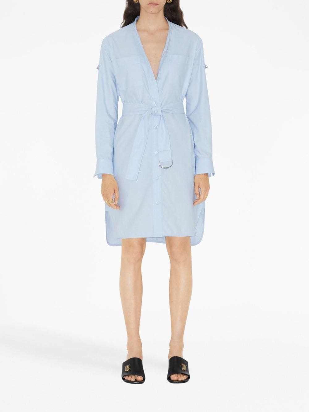 belted cotton shirt dress - 2