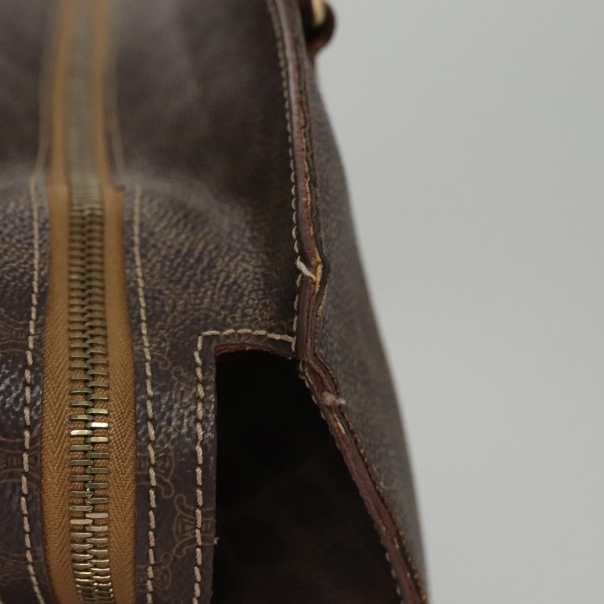 CELINE Macadam Canvas Hand Bag Pvc Leather Brown Gold - 5