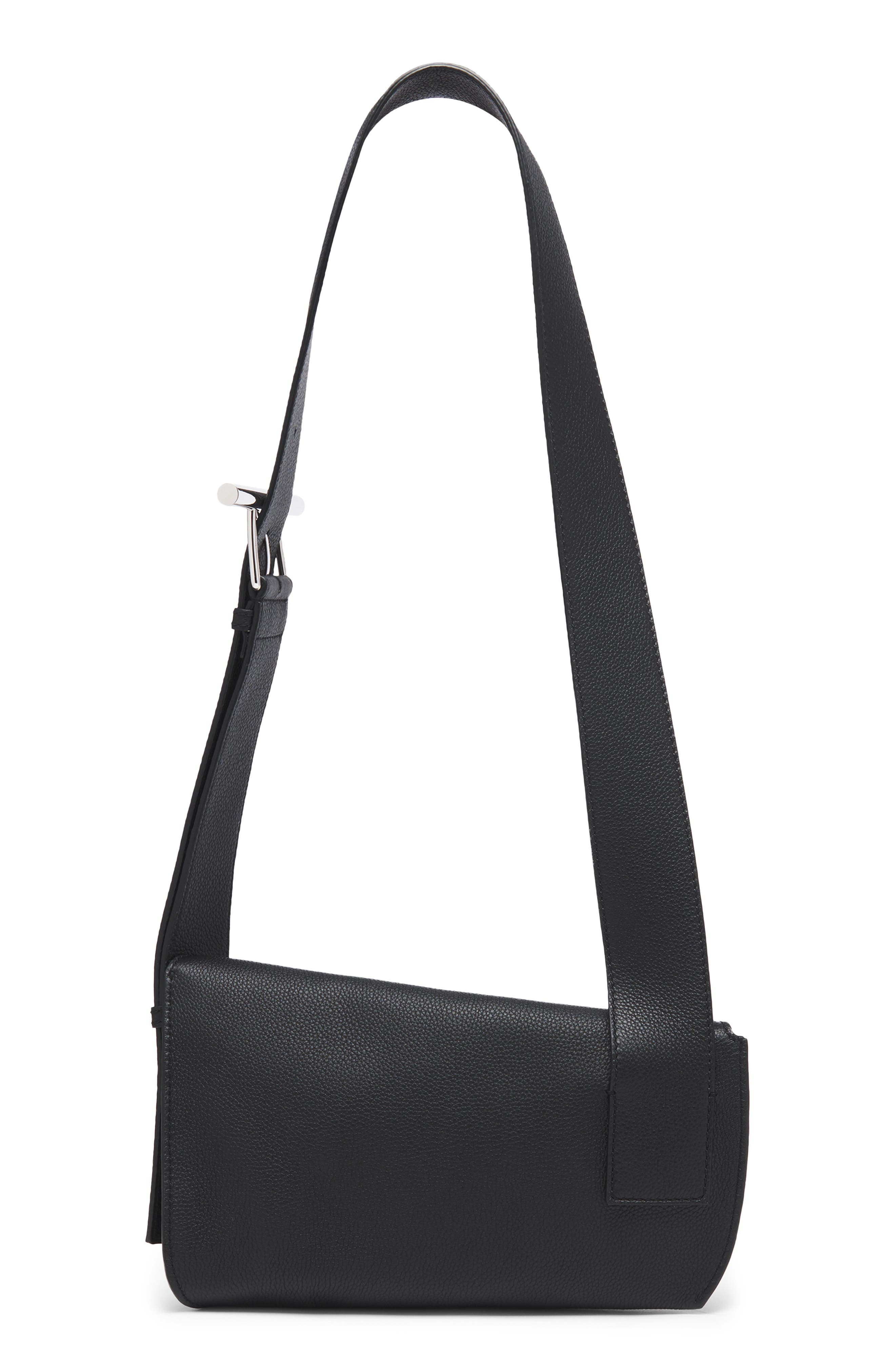 McQueen T-Bar Sling Asymmetric Leather Crossbody Bag in Black/Silver at Nordstrom - 3