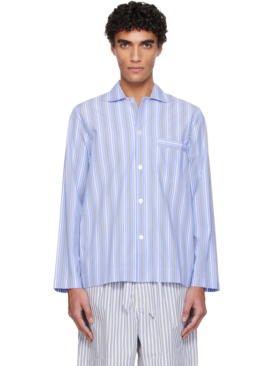 Blue Poplin Long-Sleeved Pyjama Shirt - 1