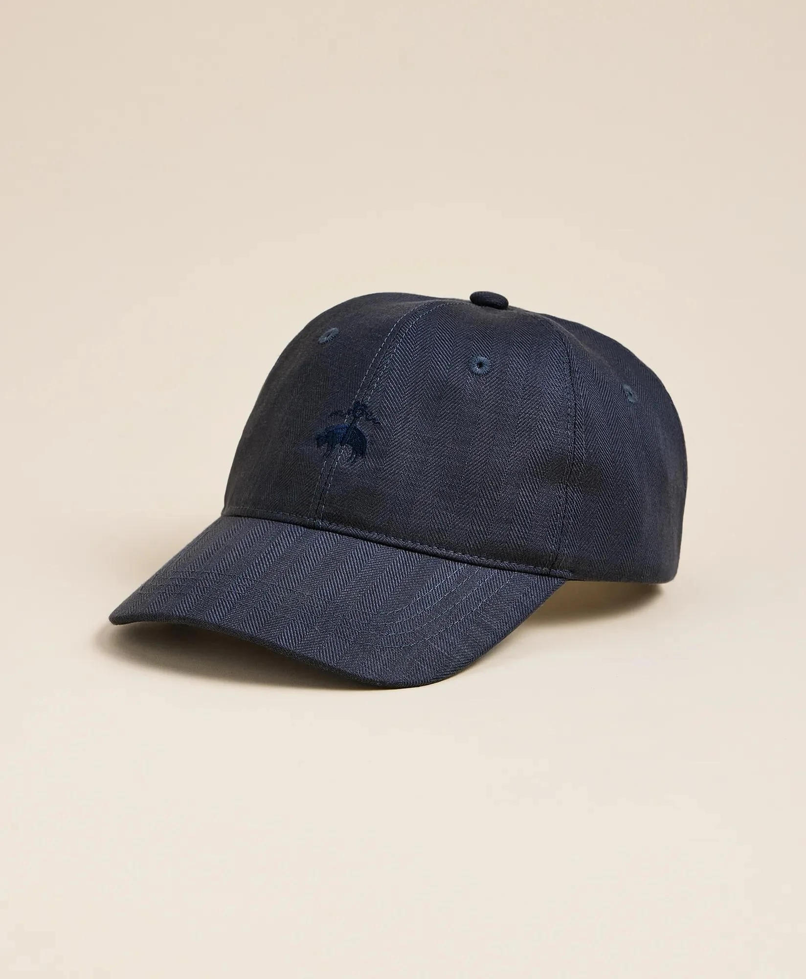 Linen Blend Herringbone Embroidered Baseball Hat - 1