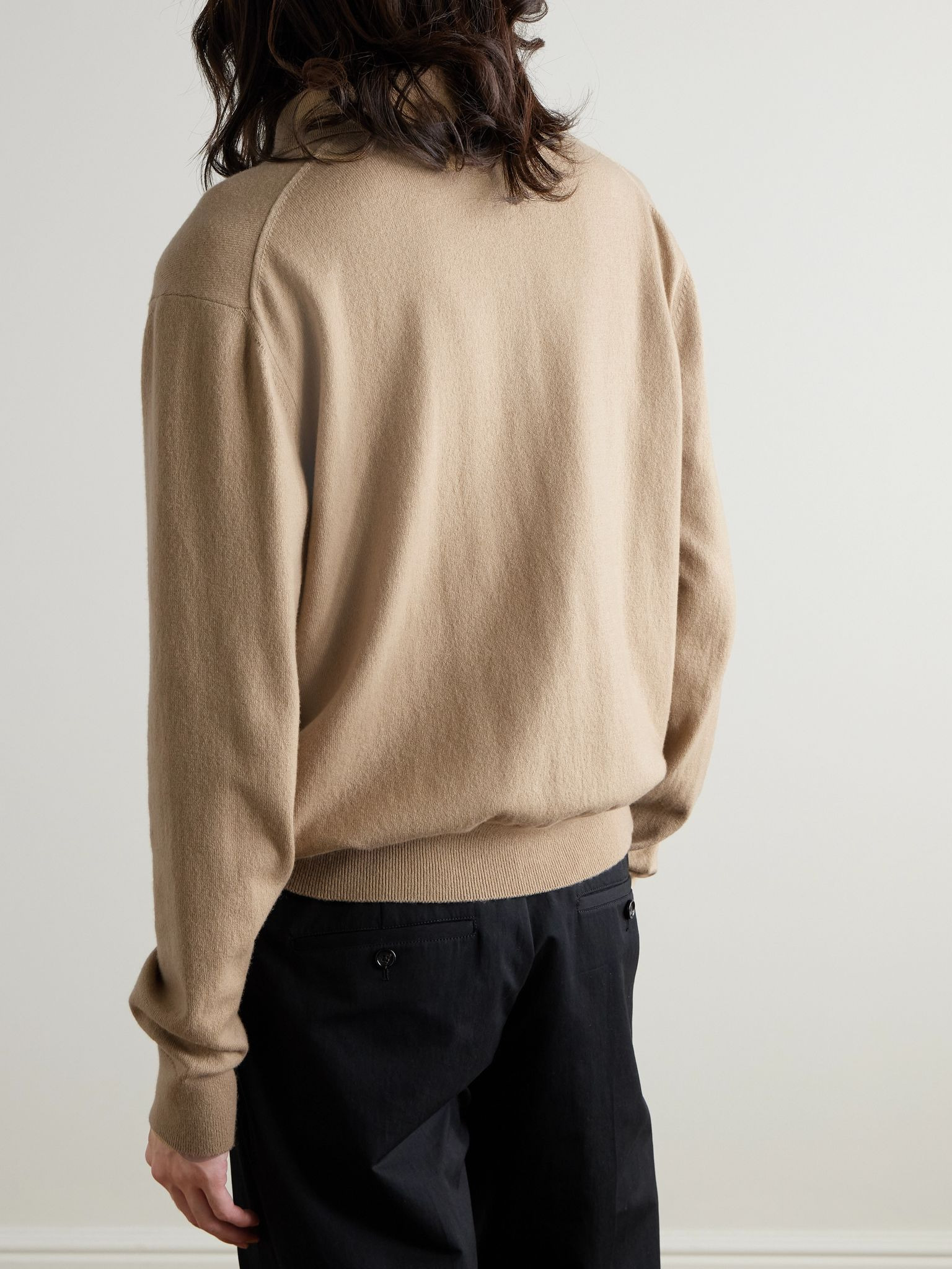 Logo-Embroidered Cashmere Polo Shirt Beige - 4