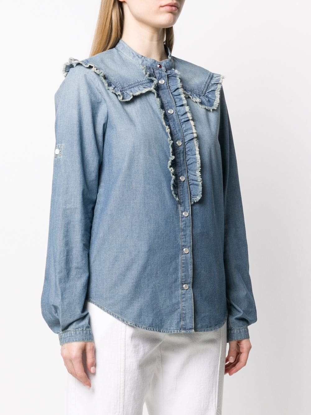 ruffle trimming denim shirt - 3