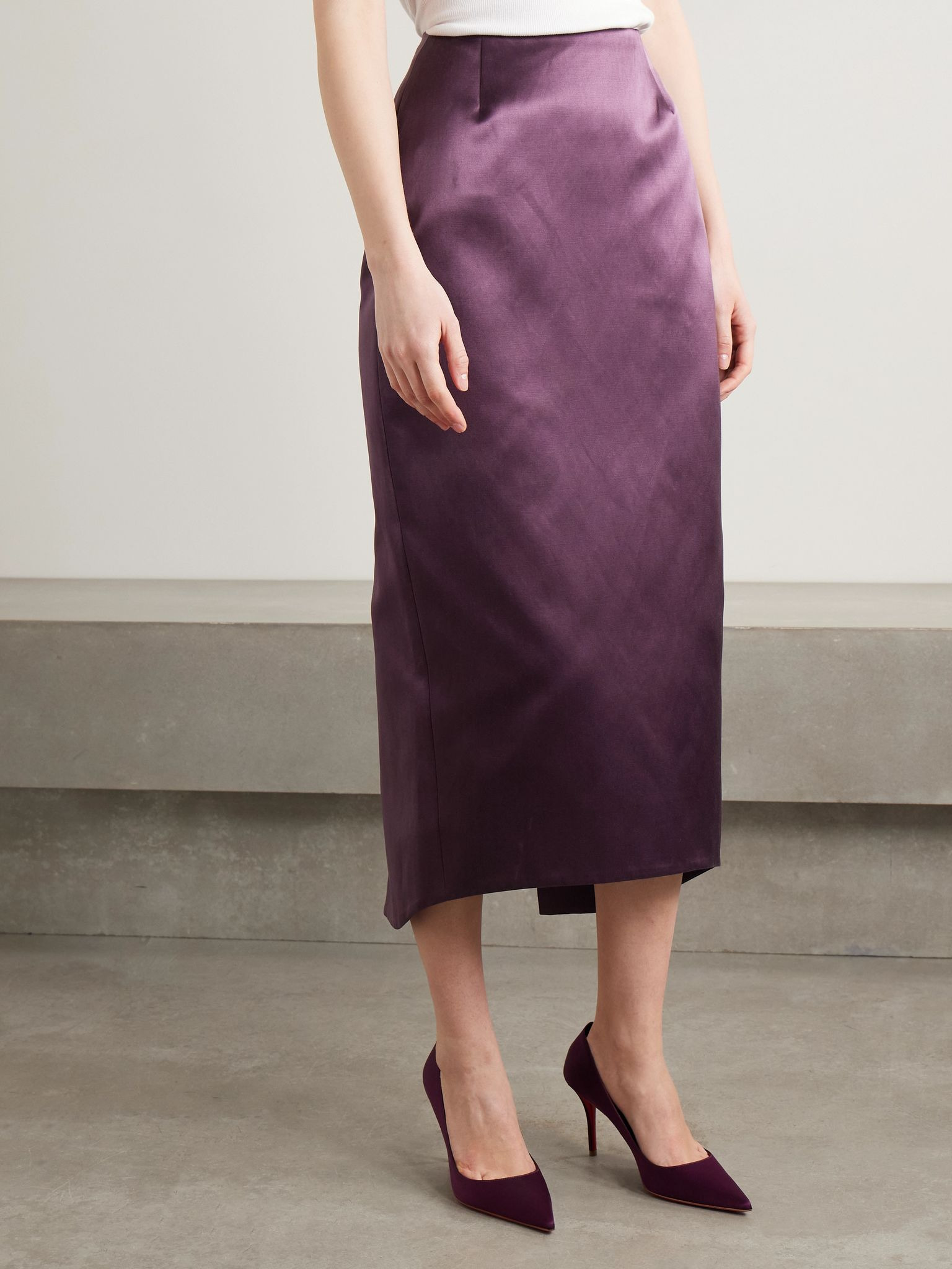 Wasp cotton and silk-blend duchesse-satin midi skirt Plum - 3