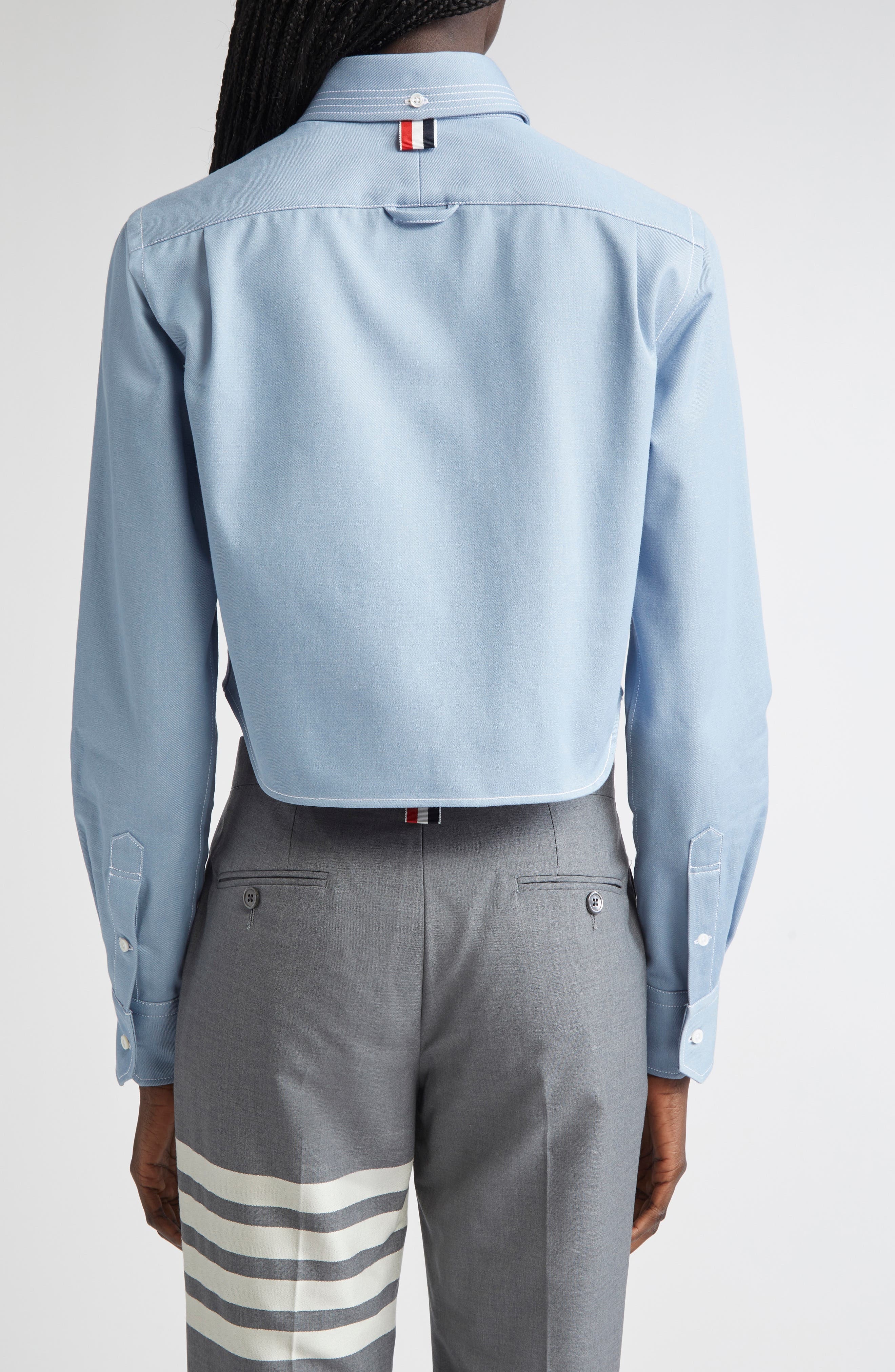 Thom Browne Classic Denim Cropped Button-Down Shirt in Light Blue at Nordstrom - 3