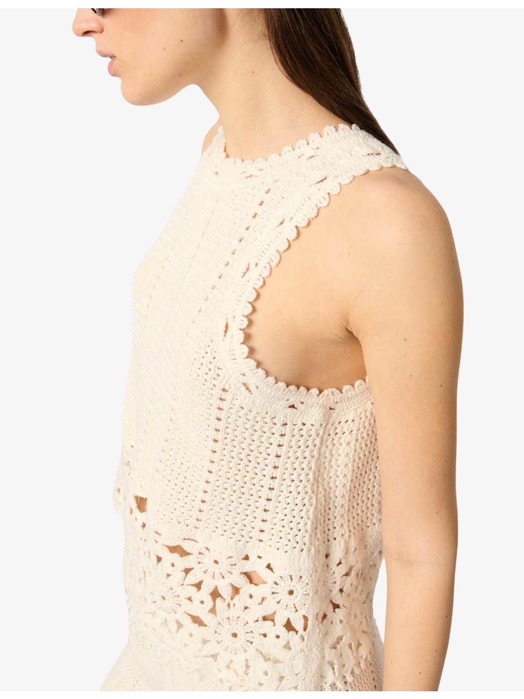 Sleeveless Floral-Pattern Crochet-Knit Top - 5