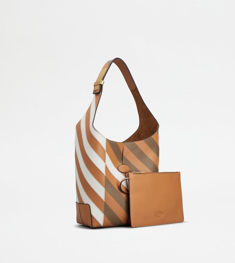 TOD'S DI BAG FOLIO SHOULDER BAG IN LEATHER SMALL - BROWN, WHITE 3