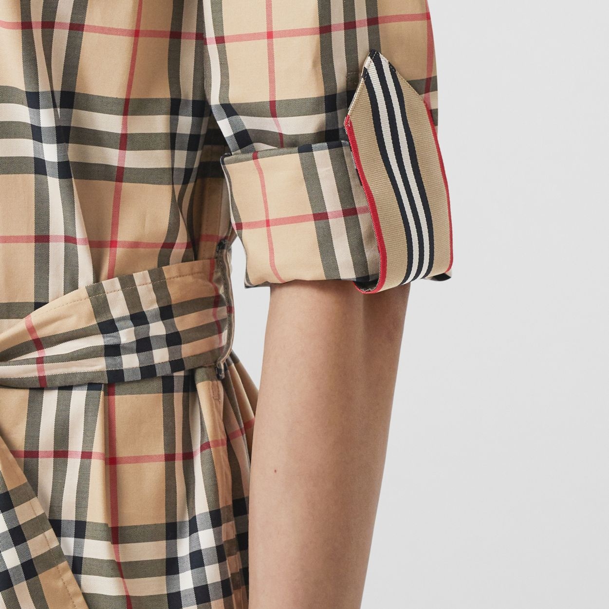 Vintage Check Stretch Cotton Tie-waist Shirt Dress - 6