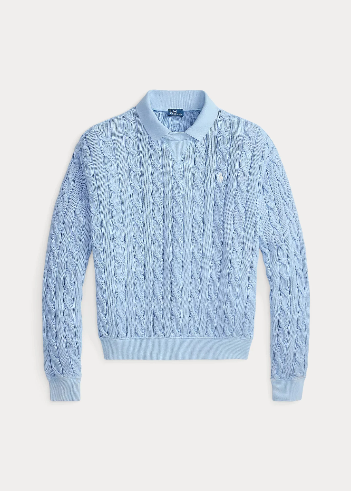 Cable-Knit Cotton Polo-Collar Sweater - 1