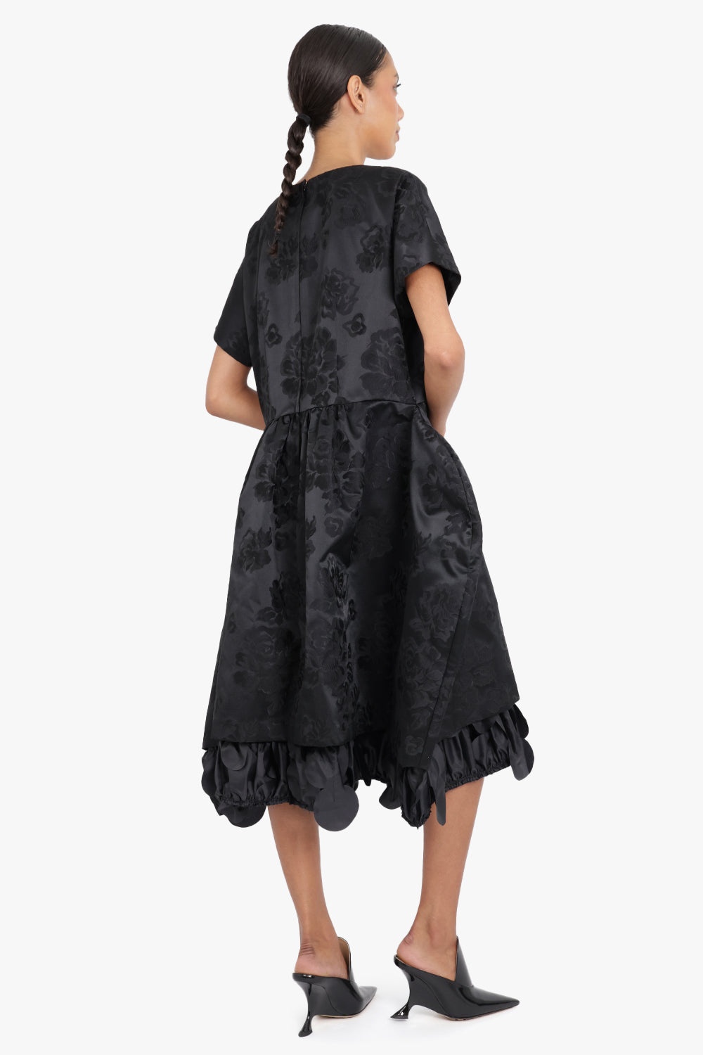 FLORAL PATTERN JACQUARD DRESS | BLACK - 3