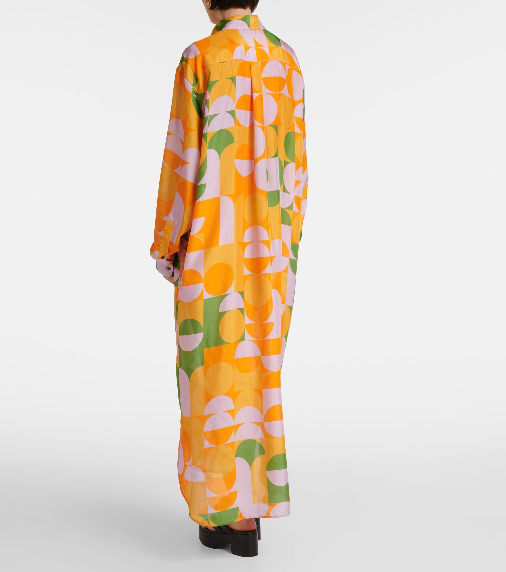 Printed silk pongee shirt dress - 3