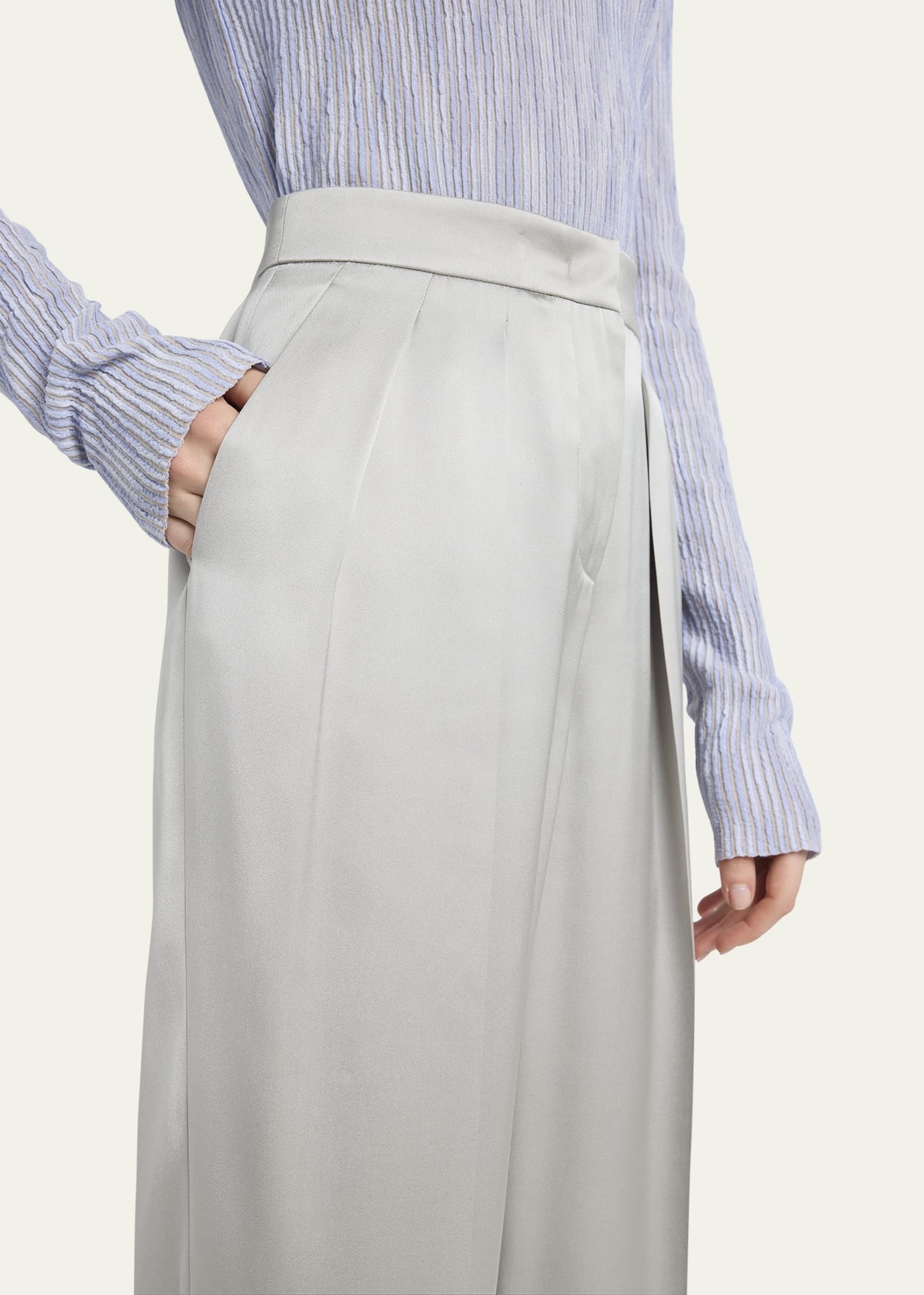 Pleated Skinny Leg Silk Trousers - 5