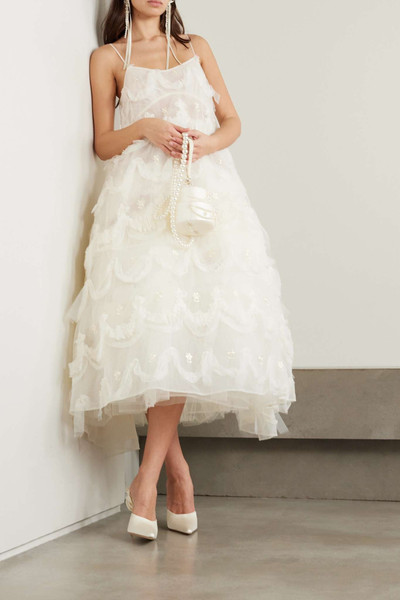Simone Rocha Tiered embroidered tulle midi dress outlook