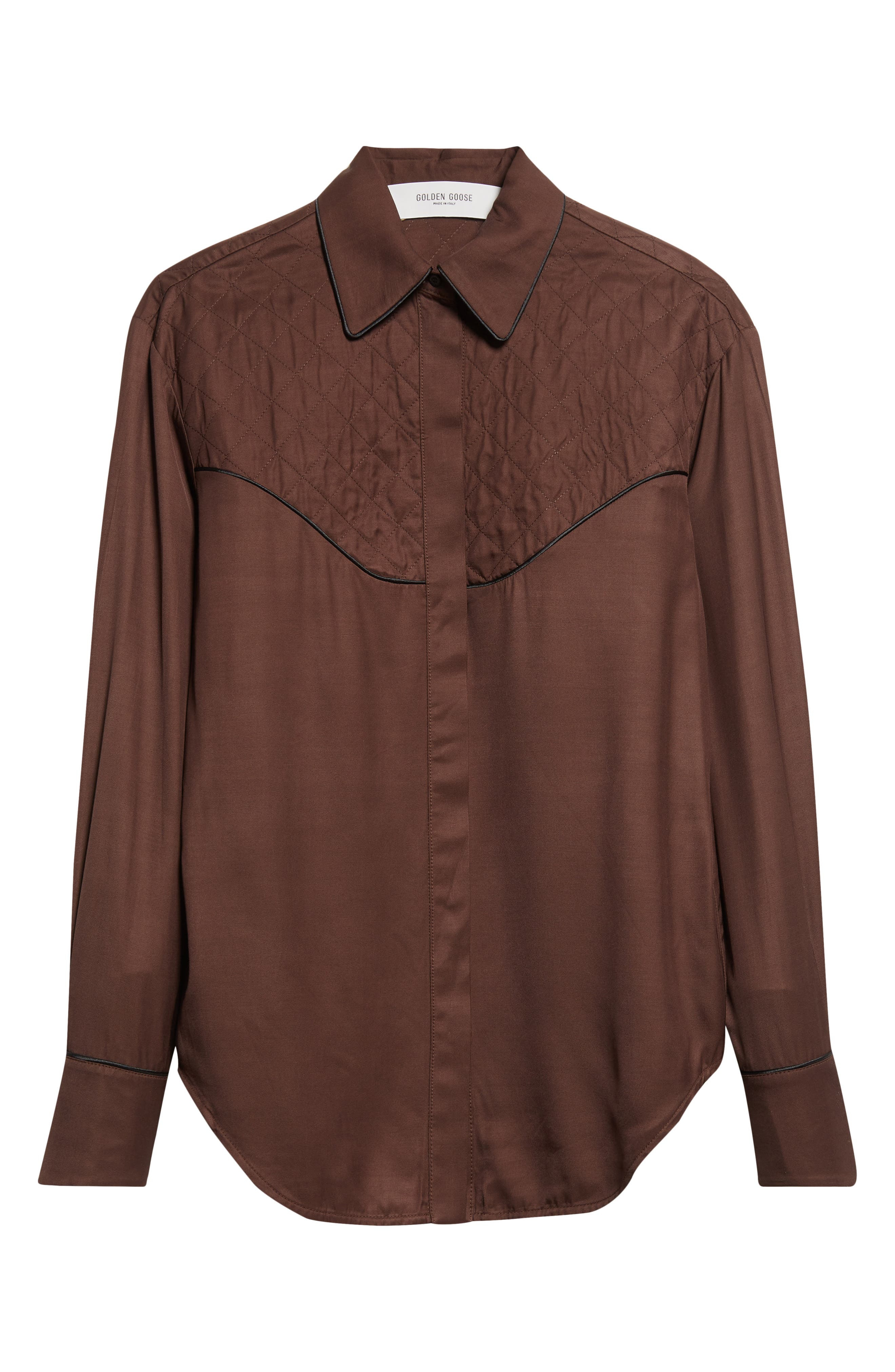Golden Goose Journey Quilted Yoke Button-Up Shirt in Coffee Bean at Nordstrom - 6