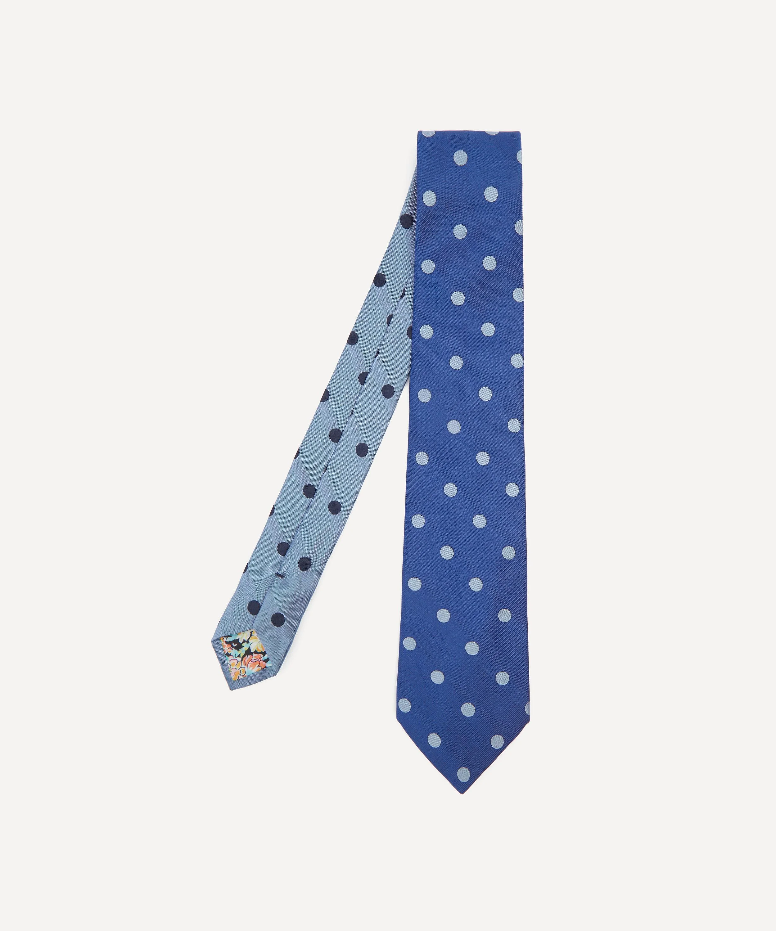 Blue Two-Tone Polka Dot Silk Tie - 1