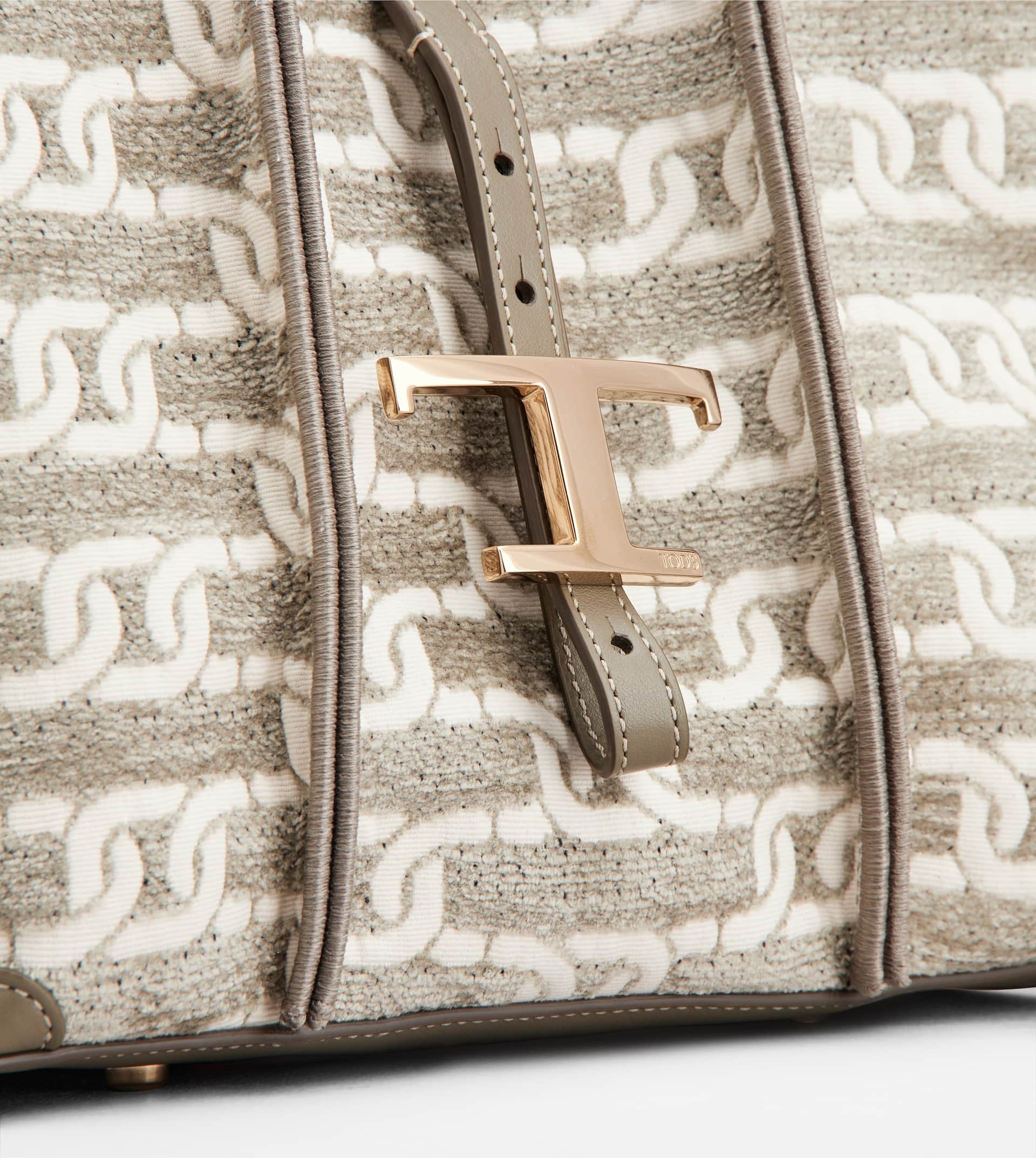 T TIMELESS SHOPPING BAG IN FABRIC AND LEATHER MINI - GREY, OFF WHITE - 8