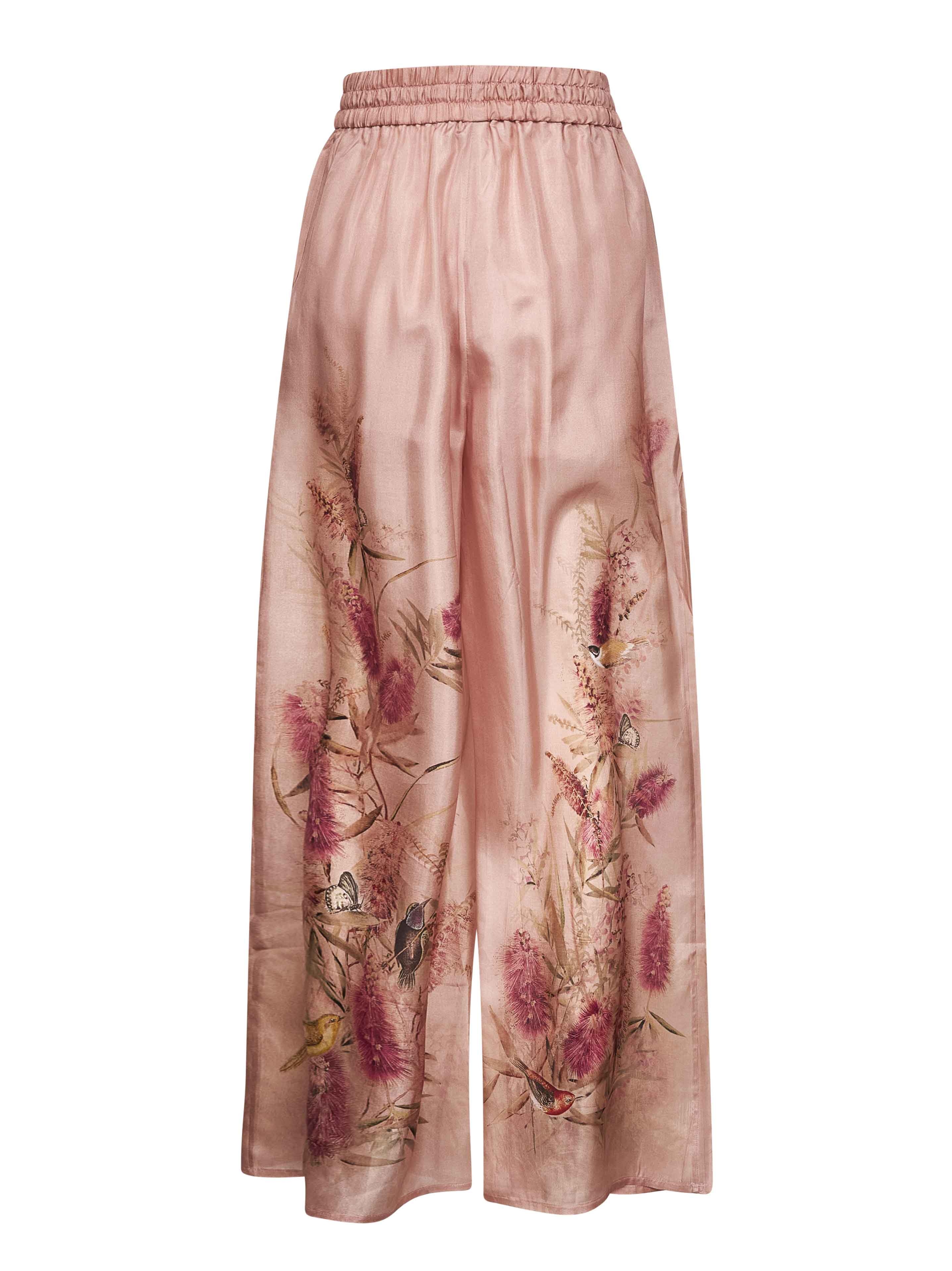 Zimmermann Women Pink Botanical Floral Silk Habotai Cascadian Trousers - 2