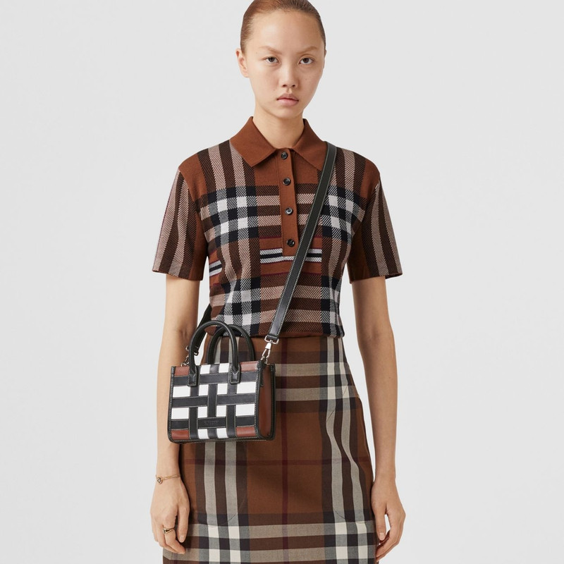 Check Intarsia Leather Mini Tote 11