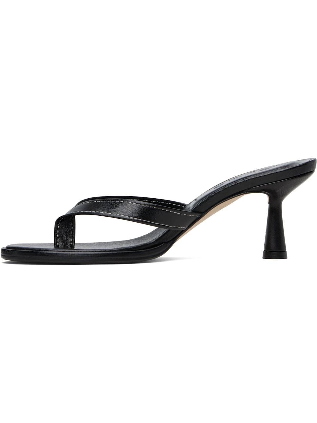 Black Daphne Leather Toe-Post Heeled Sandals - 3