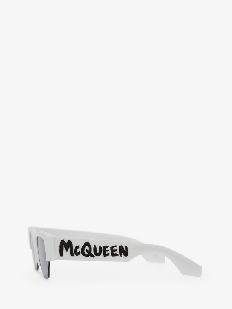 McQueen Graffiti Square Sunglasses in White/blue 3