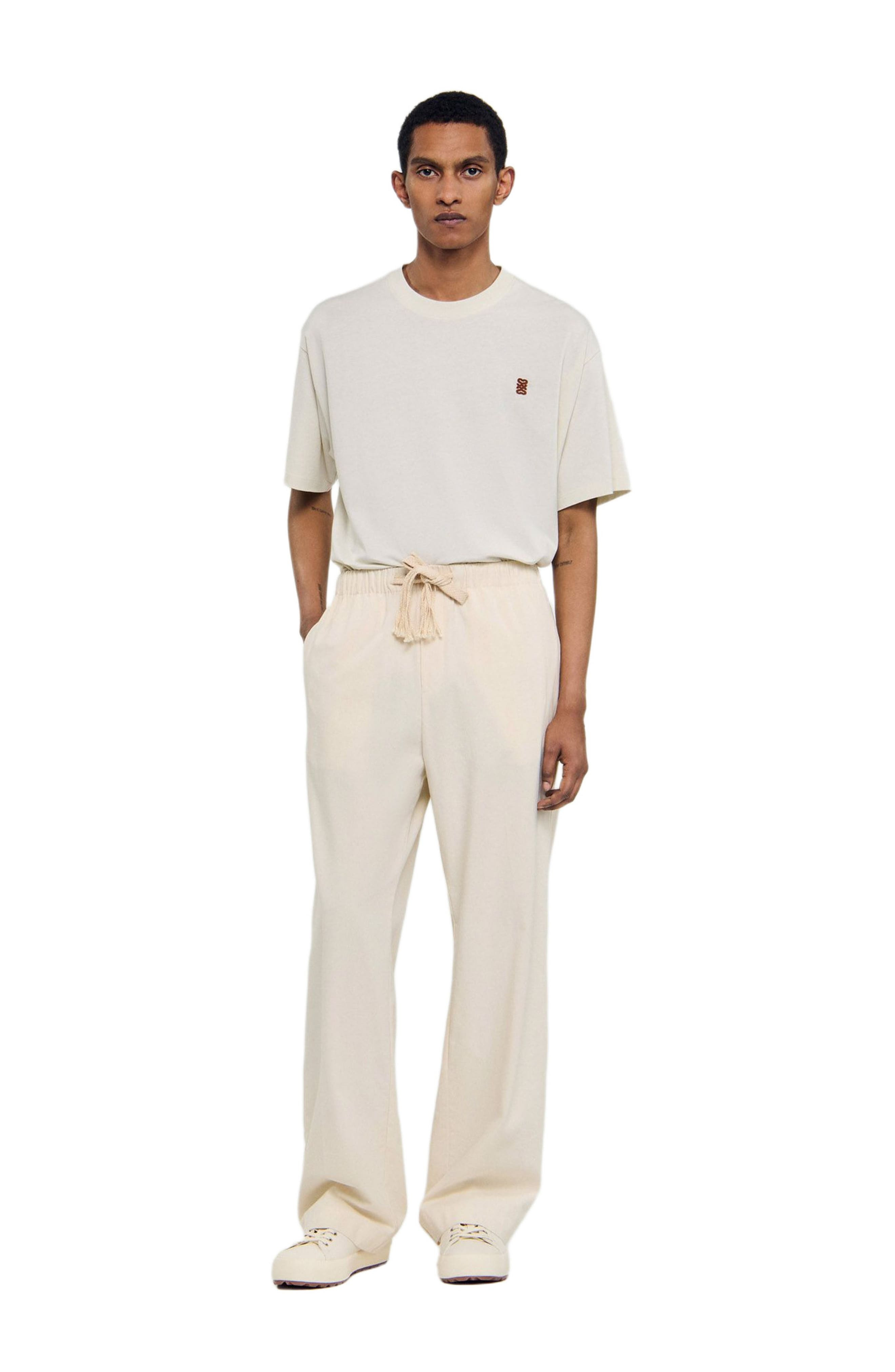 SANDRO Wide-leg elasticated cotton trousers in Butter Cream at Nordstrom - 6