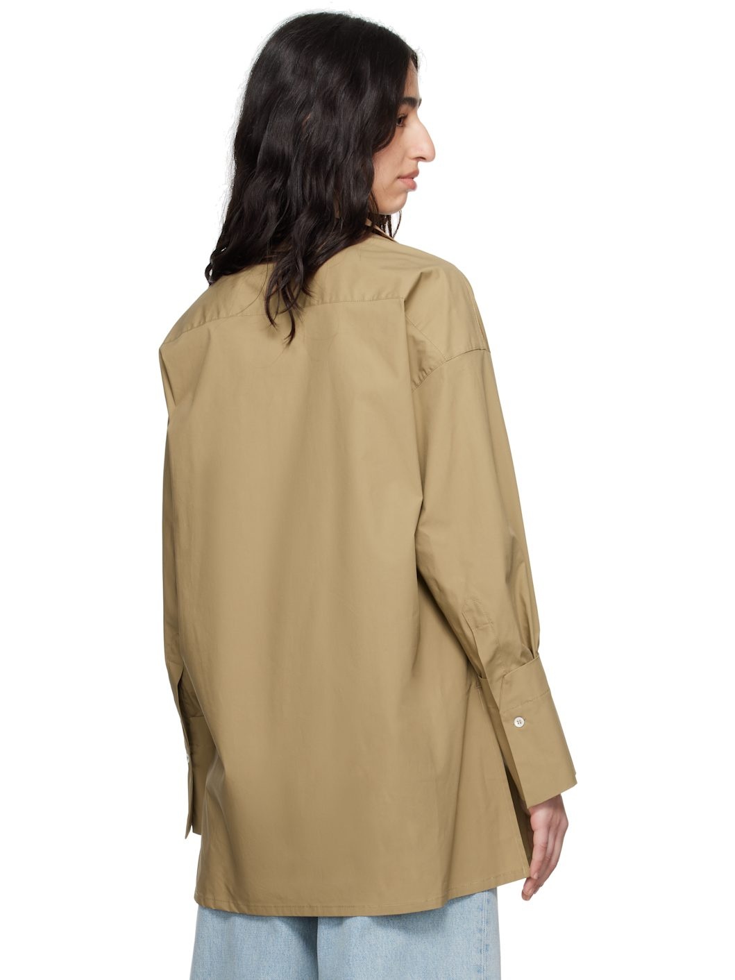 Beige Jodie Popeline Tunic Style Shirt - 3