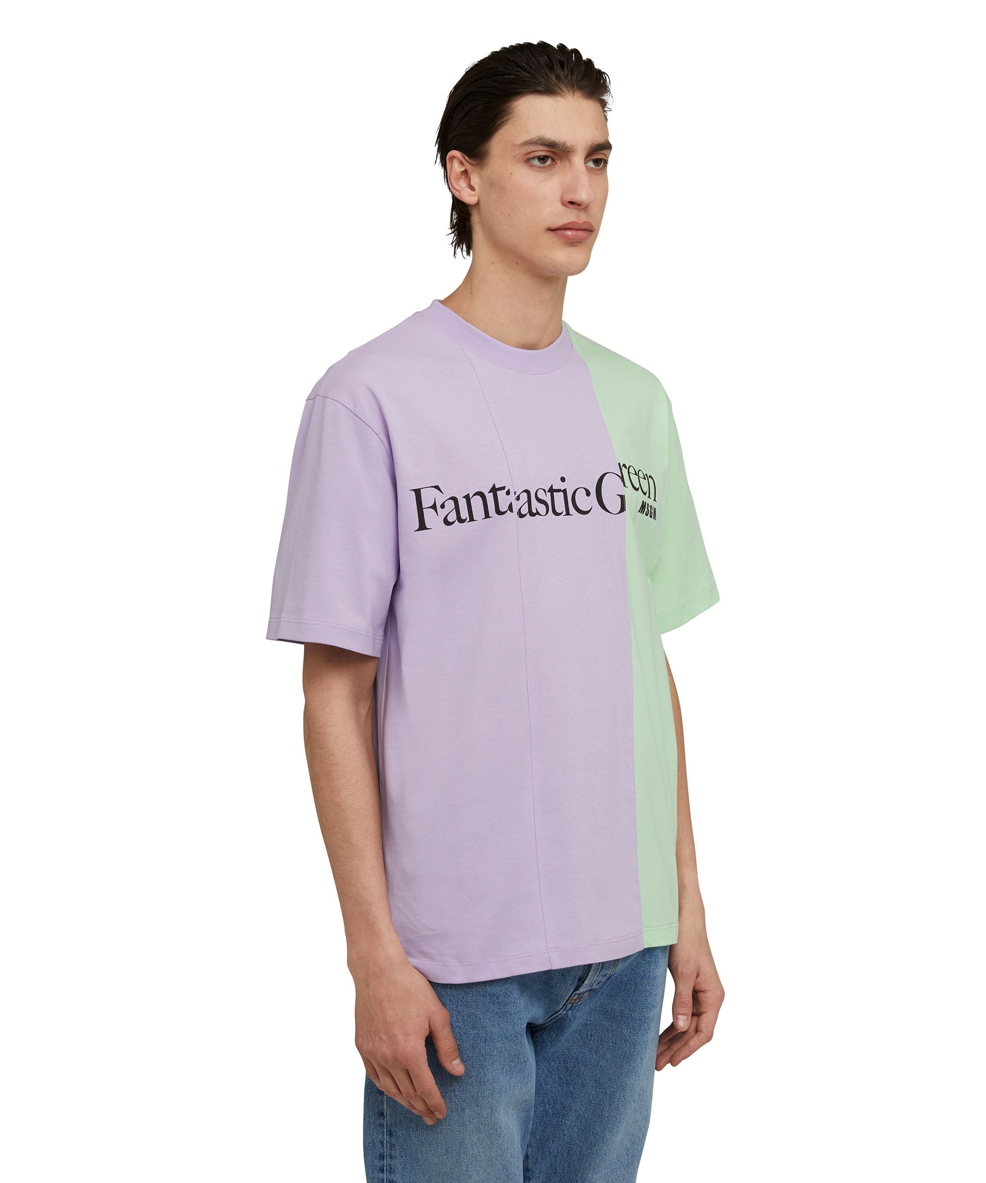 Organic cotton two-tone crewneck t-shirt from the MSGM Fantastic Green Capsule - 4