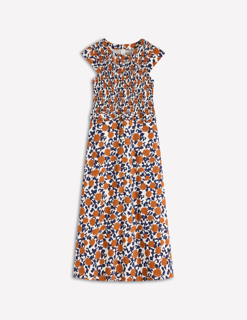 Carolina Smocked Midi Dress-Cognanc, Floweret Vine 1