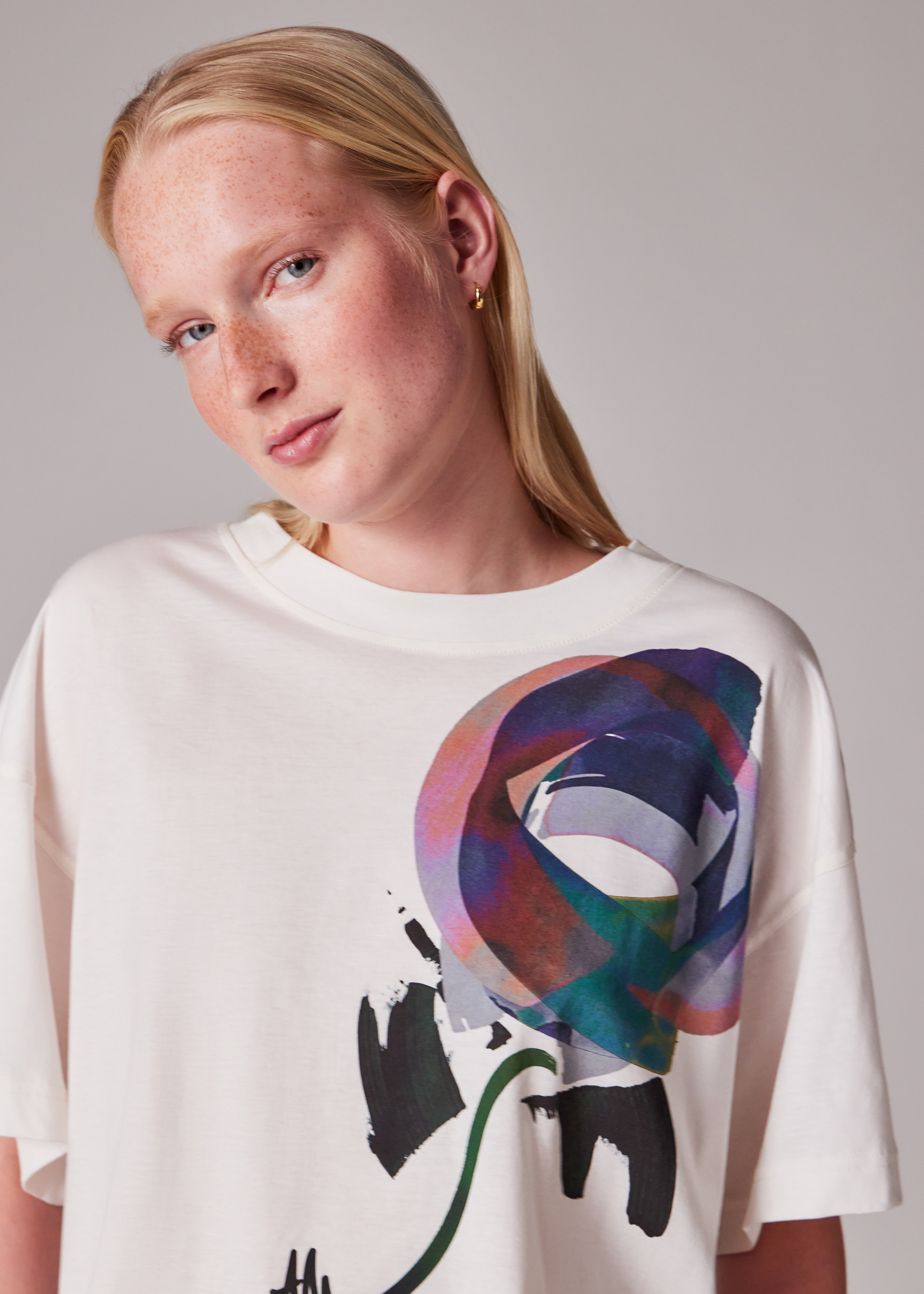 Women's Ecru 'Painted Spot' T-Shirt - 5
