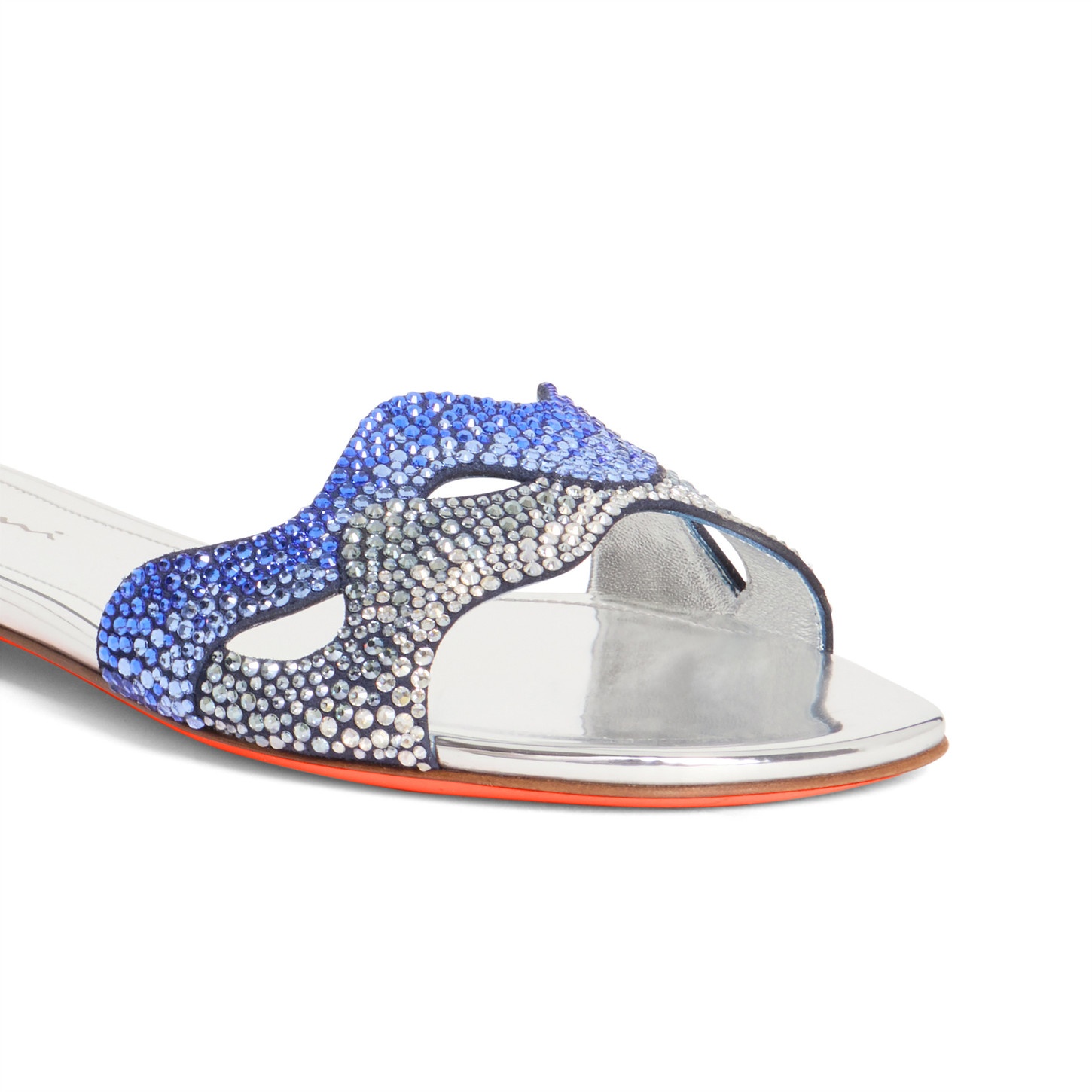 Women's silver laminated leather and crystals sandal - 5