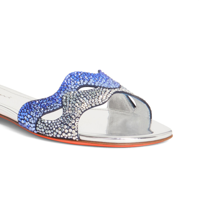 Women's silver laminated leather and crystals sandal 5
