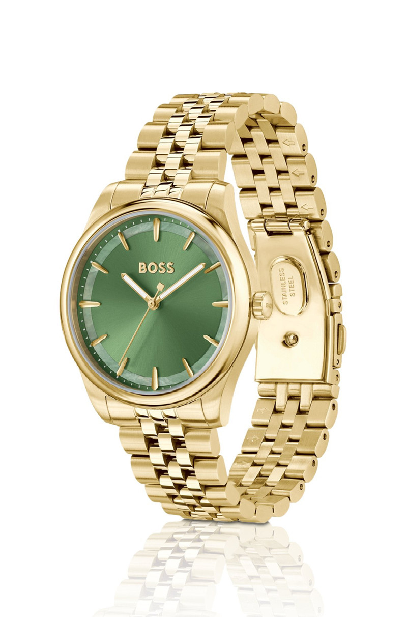 BOSS GOLD-TONE WATCH WITH GREEN DIAL AND PEARLESCENT INLAY outlook