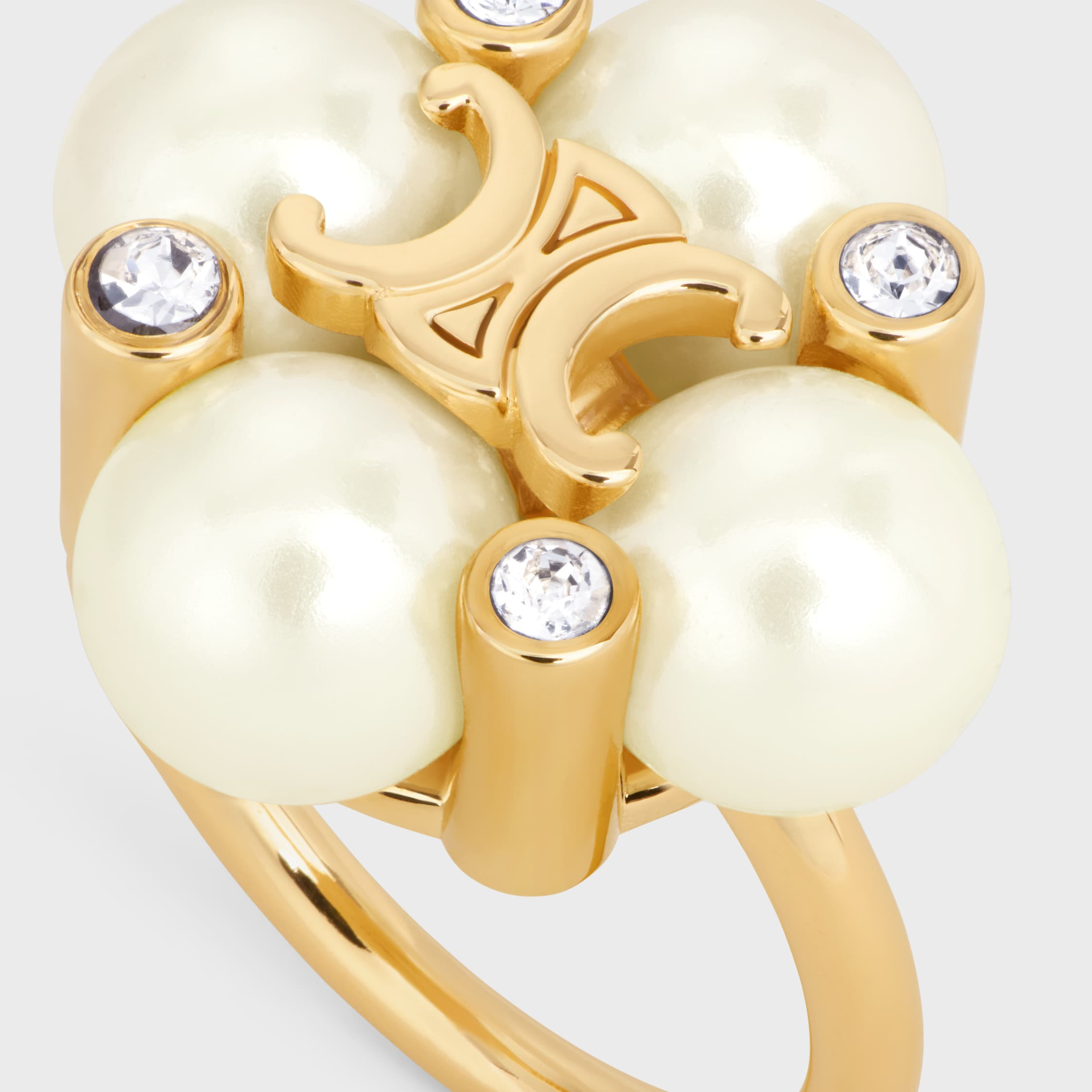 Les Perles Celine Ring in Strass, Resin Pearls and Brass with Gold Finish - 4